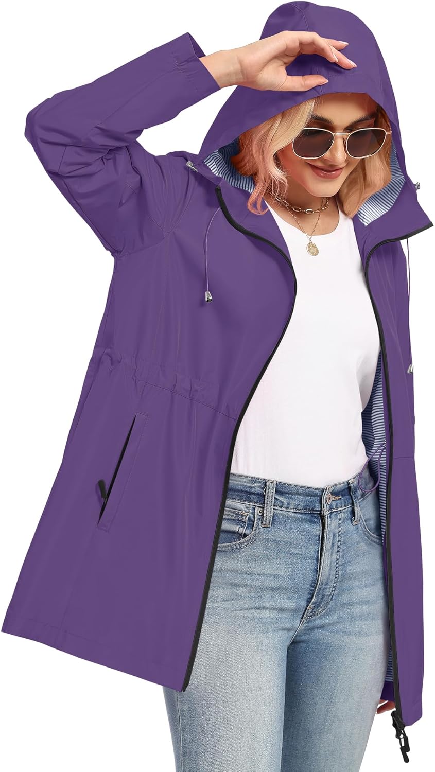 TCOT Rain Jacket Women Lined Raincoat Waterproof Windbreaker Jackets Hooded Raincoats Long Trench Coat - Image 2