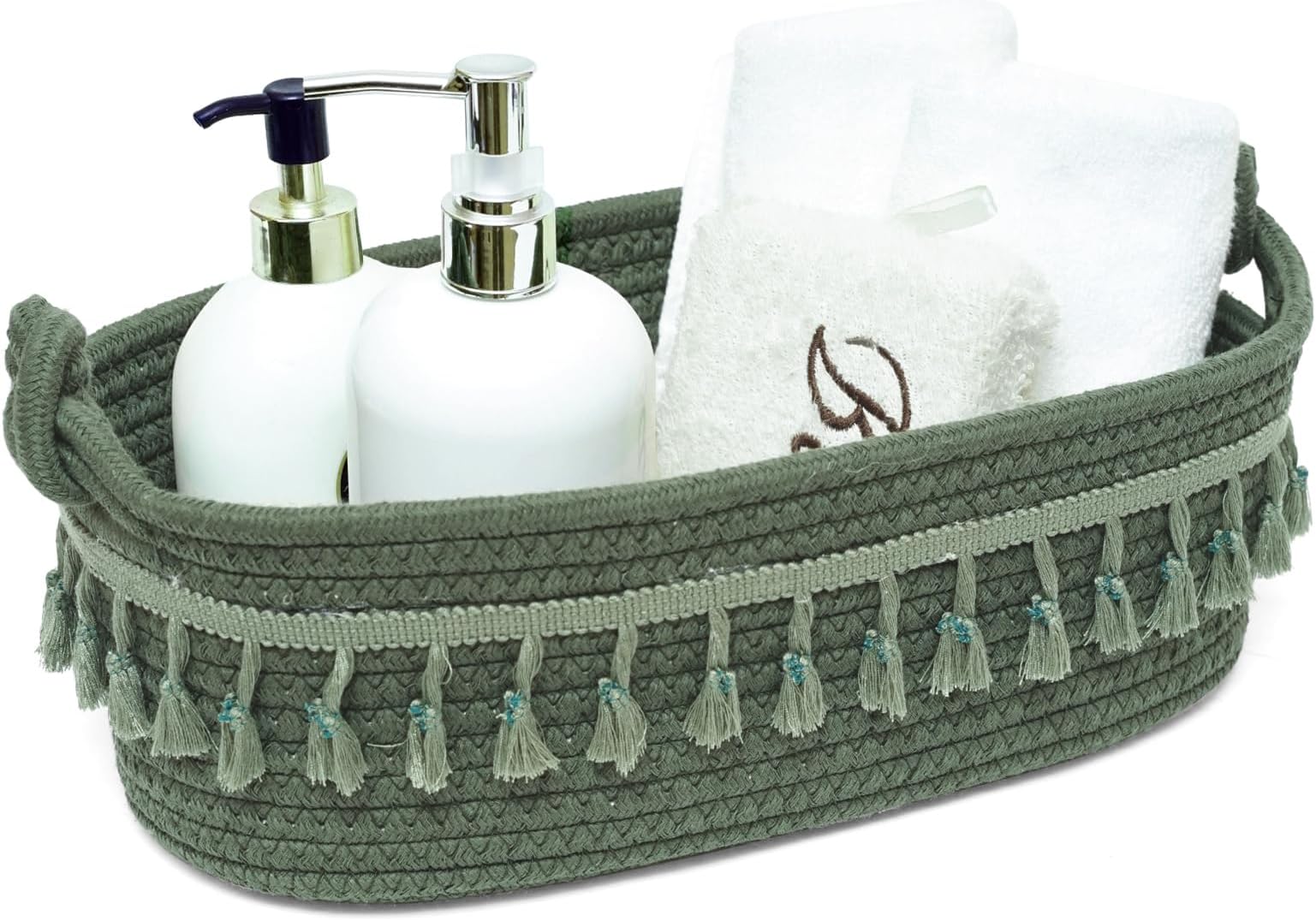 HOSROOMESmall Cotton Rope Woven Basket Toilet Paper Baskets for Organizing Decorative Basket for Boho Decor Small Storage Basket for Bedroom Nursery Livingroom Entryway,Green