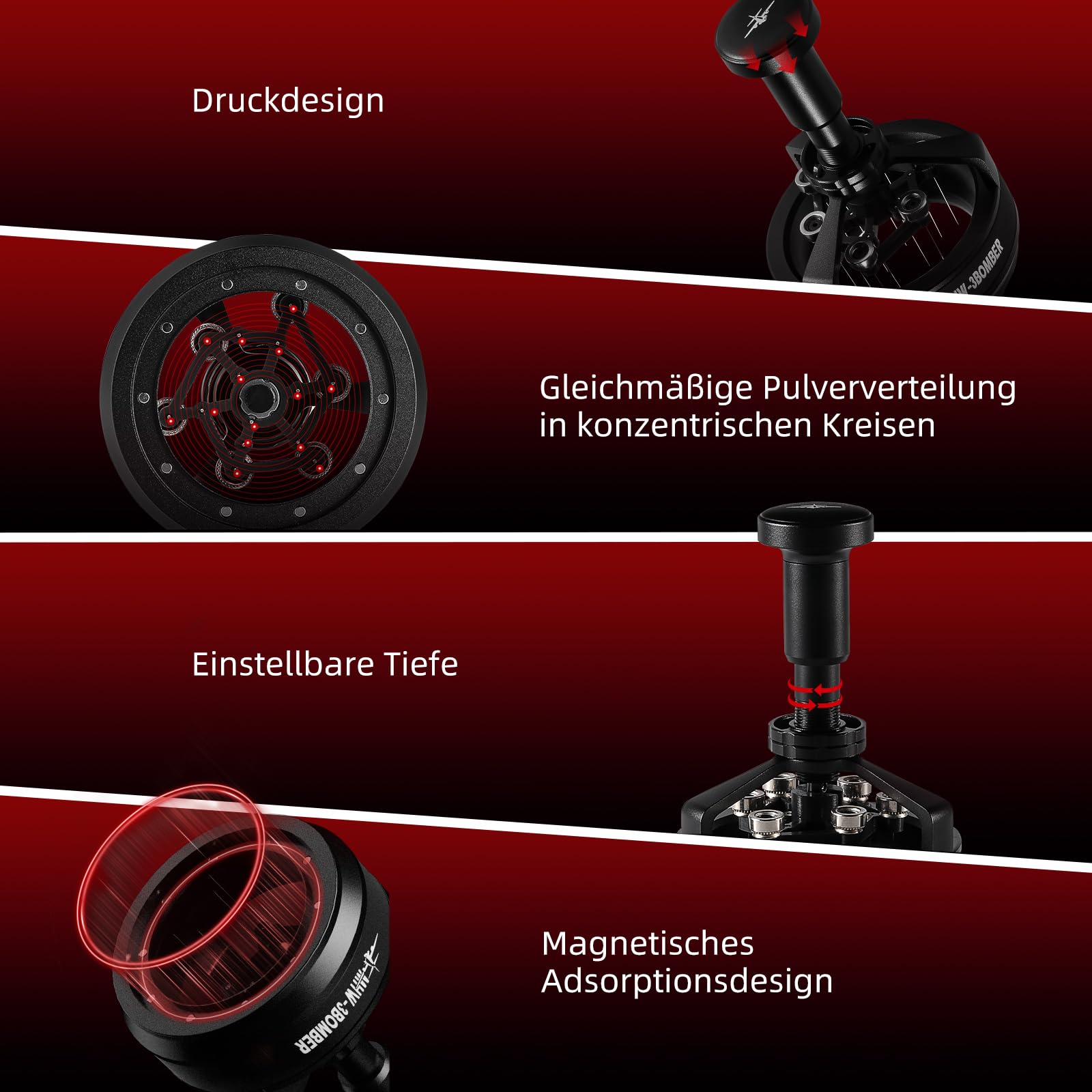 MHW-3BOMBER Yu Cyclone WDT Tools Espresso-Rührer, Verteilungswerkzeug für Barista, 0,25 mm, 14 Nadeln, Espresso-Kaffee-Rührer, 58,35 mm, Schwarz, Modell: T5849-OS