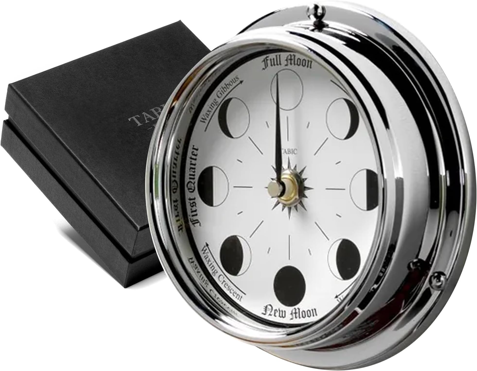- Handmade Chrome Moon Phase Clock in Solid Brass case - Elegant Full Moon Wall Clock with White dial, Perfect Decorations and Gift