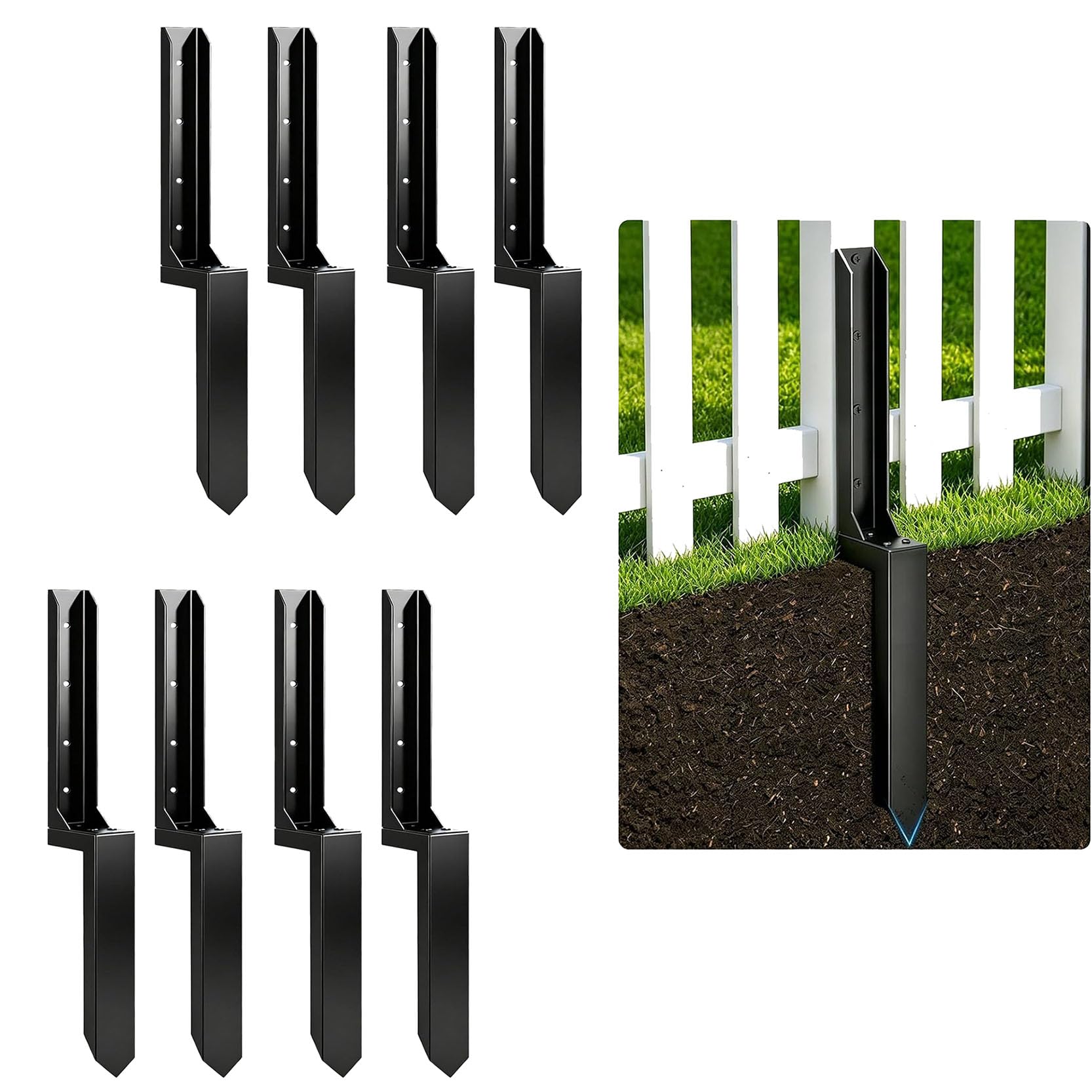 LQSYBHD Fence Post Repair Spikes Kit Ground Post Anchor One-Piece Steel Anchors Stakes for Spike Fix Broken/Leaning Wood Post Heavy Duty Steel Fence Post Repair Stake(Size:8pcs)