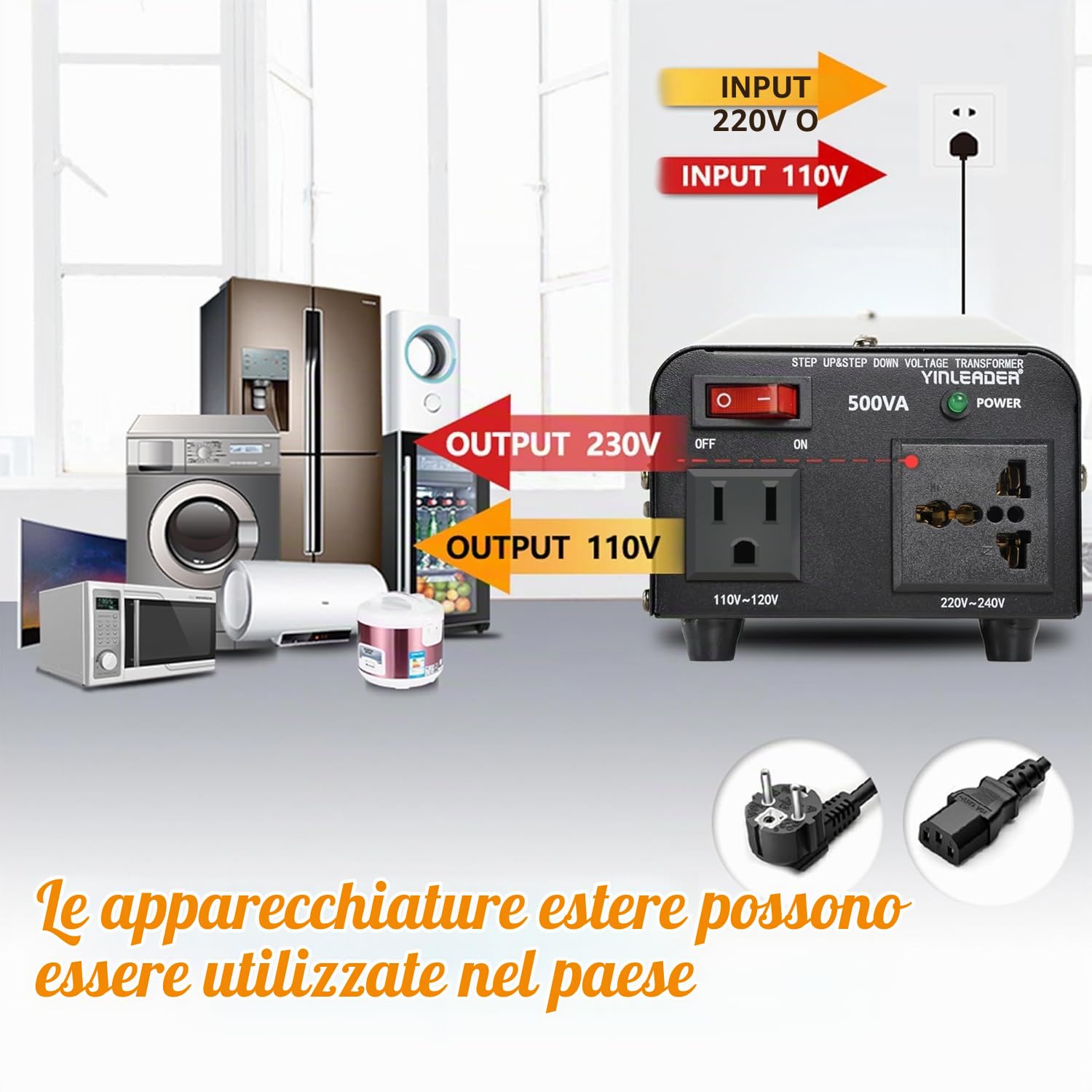 Yinleader Trasformatore di tensione 500VA - Convertitore di tensione da 230V a 110V/110V a 230V