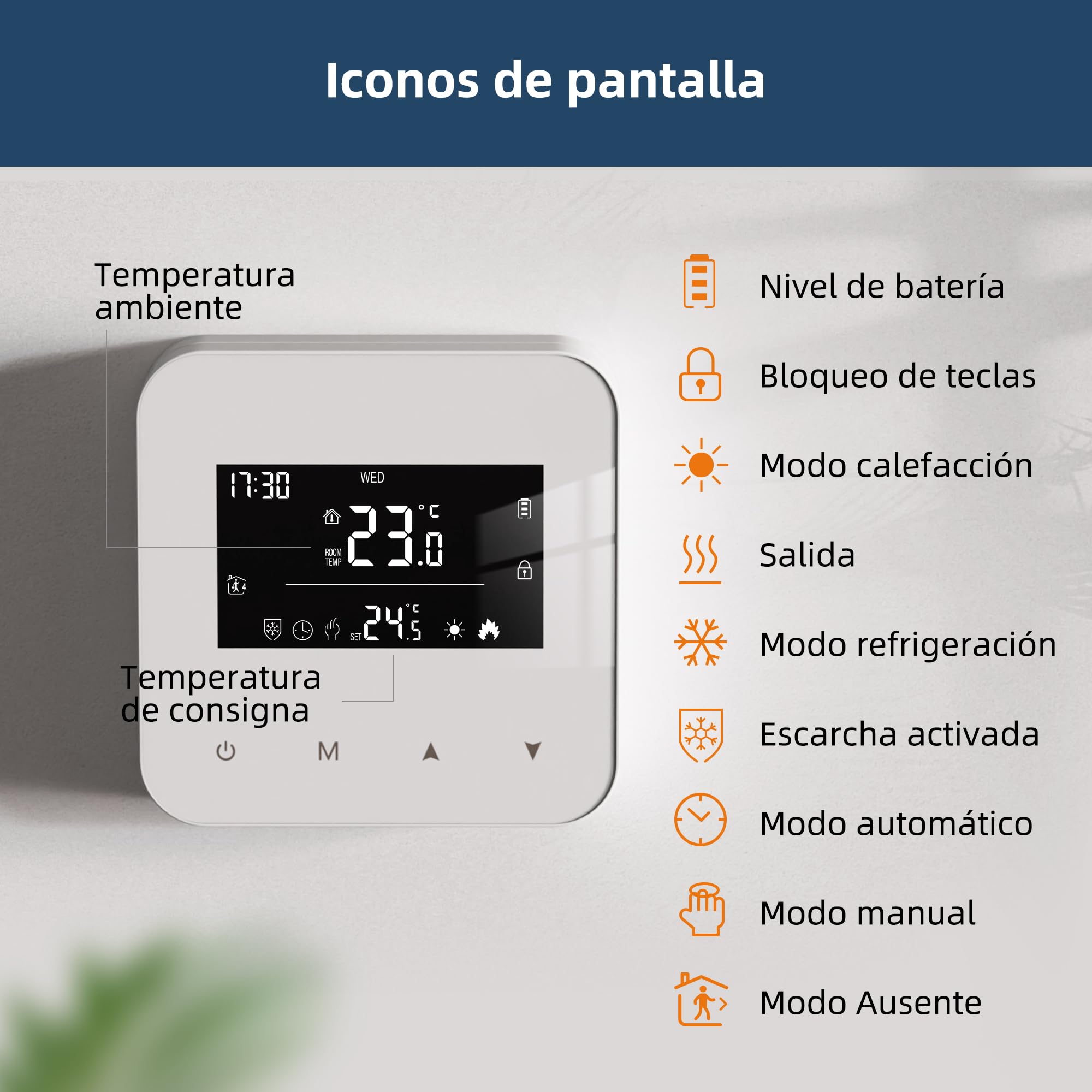 Termostato de 2 Hilos para calderas de Gas, termostato de batería programable Diario, cronotermostato Manual de Ambiente de Pared. No Incluye baterías y el Producto no se Puede conectar a Wi-Fi.