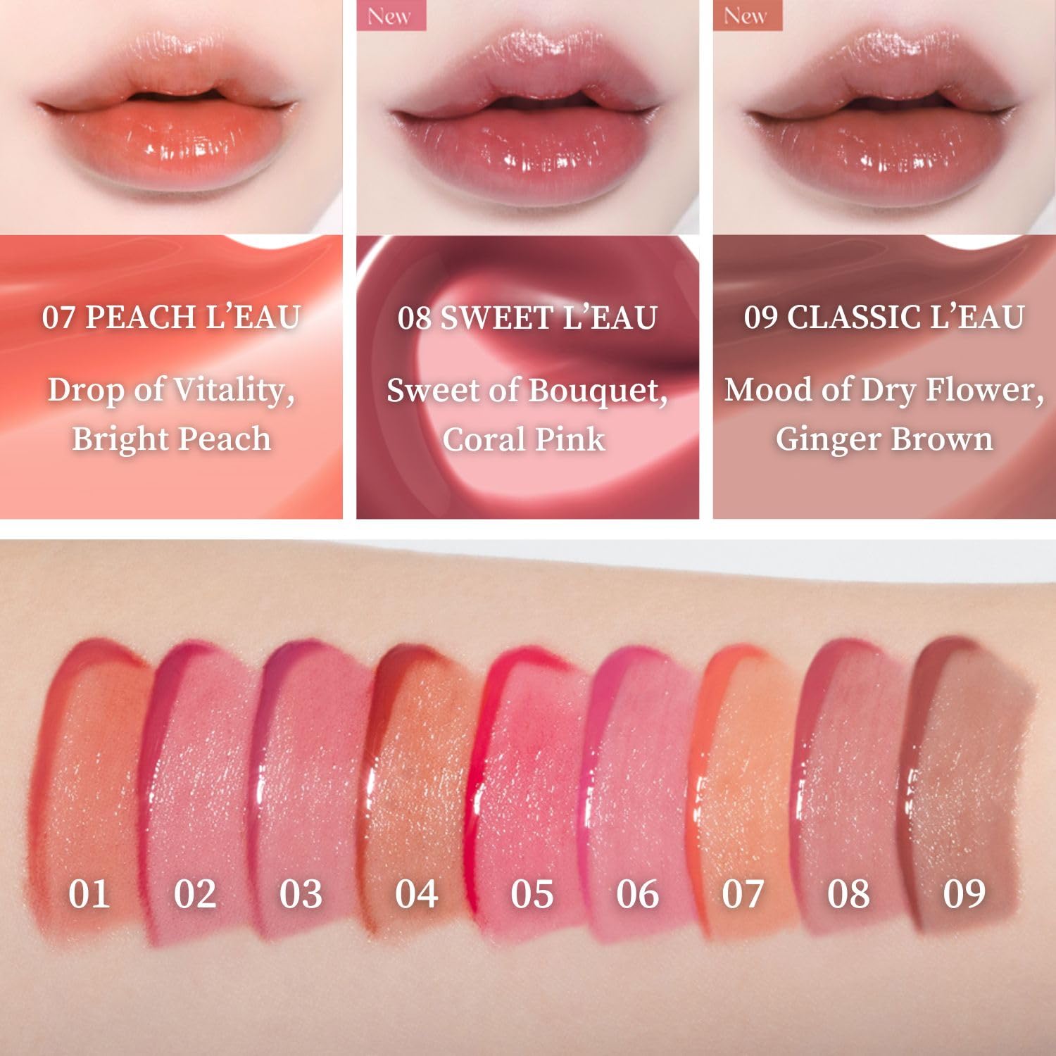 L’EAU TINT 5 Color / 4.5g - Glossy Water & Glow Tint, Watery Lip Stain, Non-Sticky, Glossy, K-beauty (01 GARDENIA L'EAU) - Image 3
