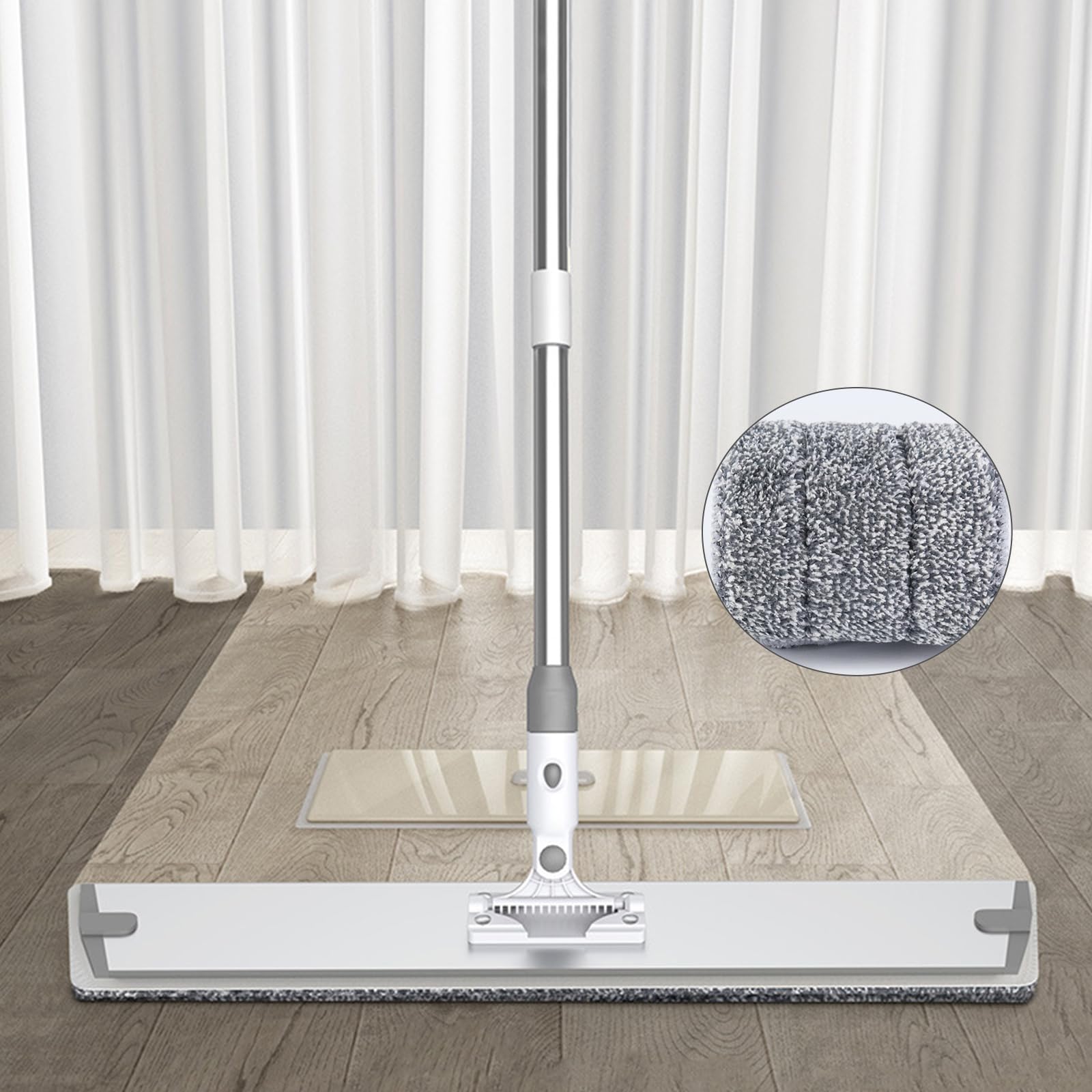 Mopa de Microfibra,Fregona Plana con 3 Mango de Acero Inoxidable,raspador,2 Almohadilla de Microfibra,para Madera Dura, baldosas, Limpieza de Pisos laminados (90cm)