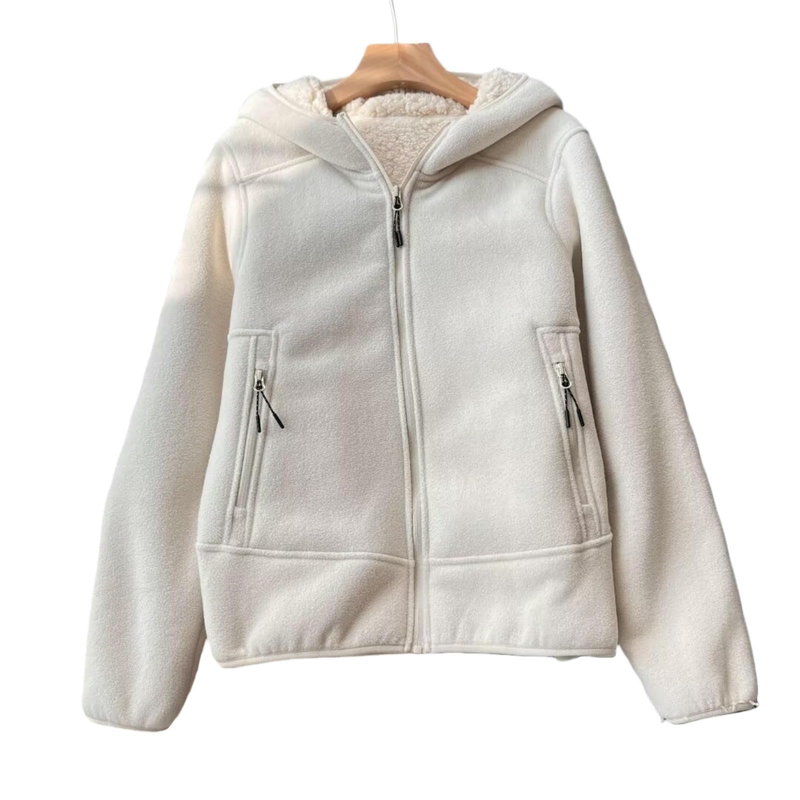 Maglione Dolcevita da Donna Pile con Zip Intera-Bianco Sporco-XL