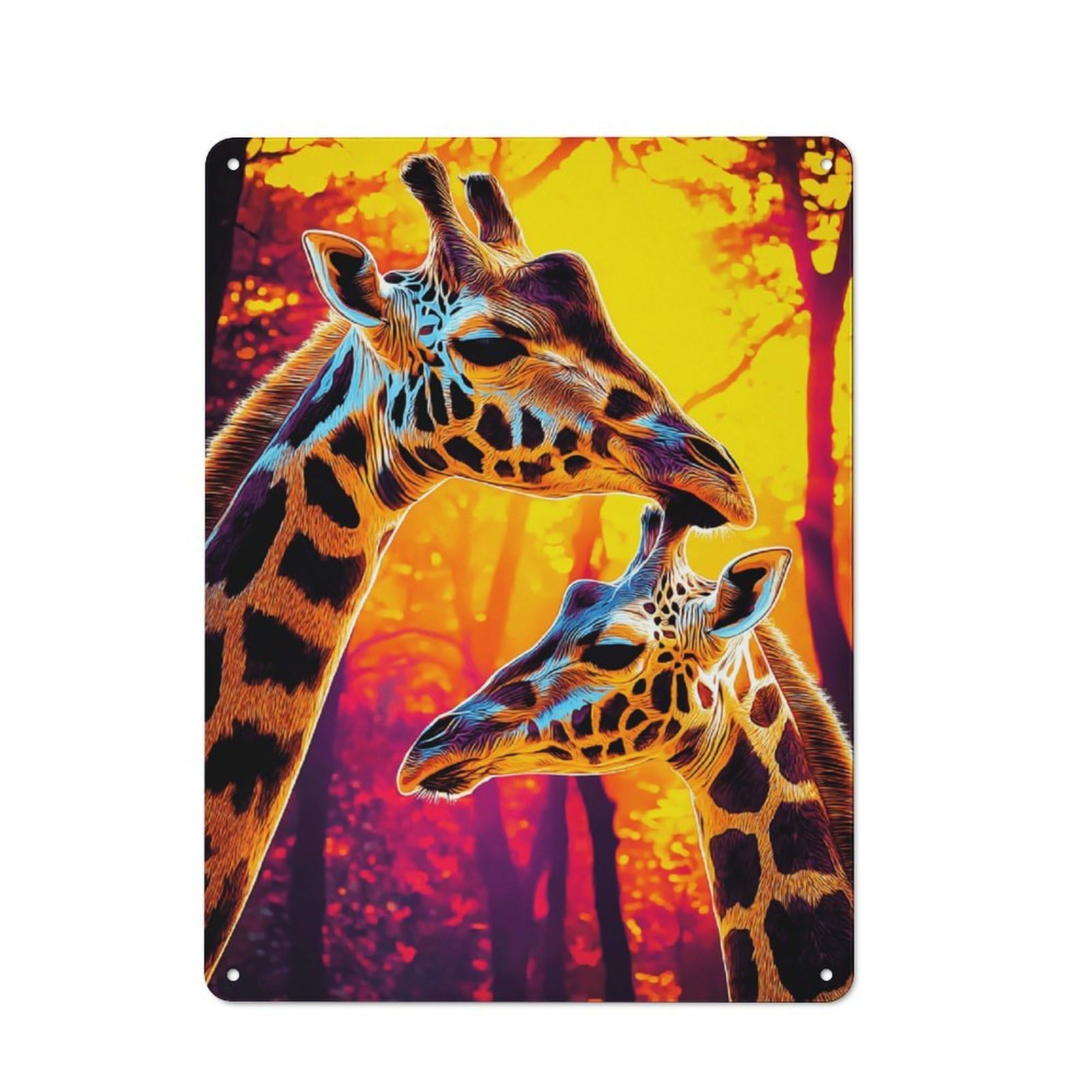 Junmoney Colorful Giraffes In Sunset Forest Smart Metal Wall Decor 40X30cm, Office Metal Sign For Office, Study, Studio Or Hallway
