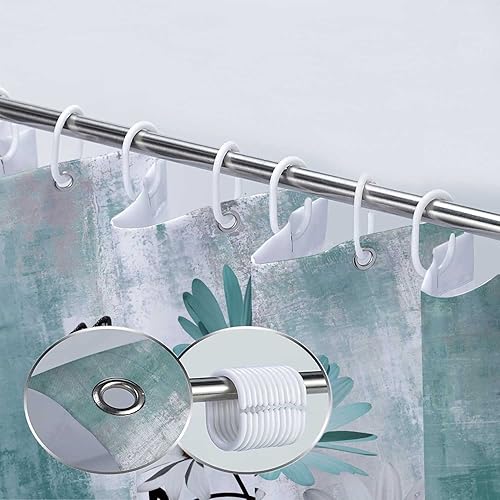 Miniatura 8 de Cortina de ducha rústica floral de granja, juego de cortina de ducha de campo con flores de margarita azul verdoso y mariposas abstractas, cortinas