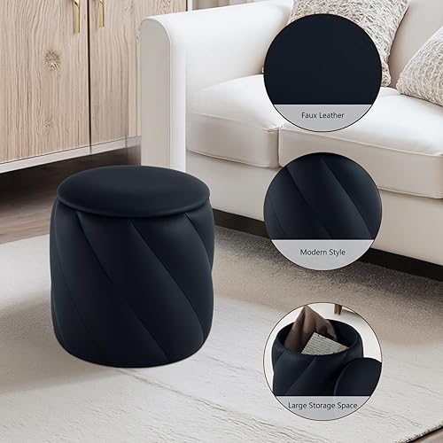Miniatura 4 de Otomana redonda con asiento acolchado suave, taburete de almacenamiento para maquillaje, reposapiés tapizado, taburete otomano para sala de estar,