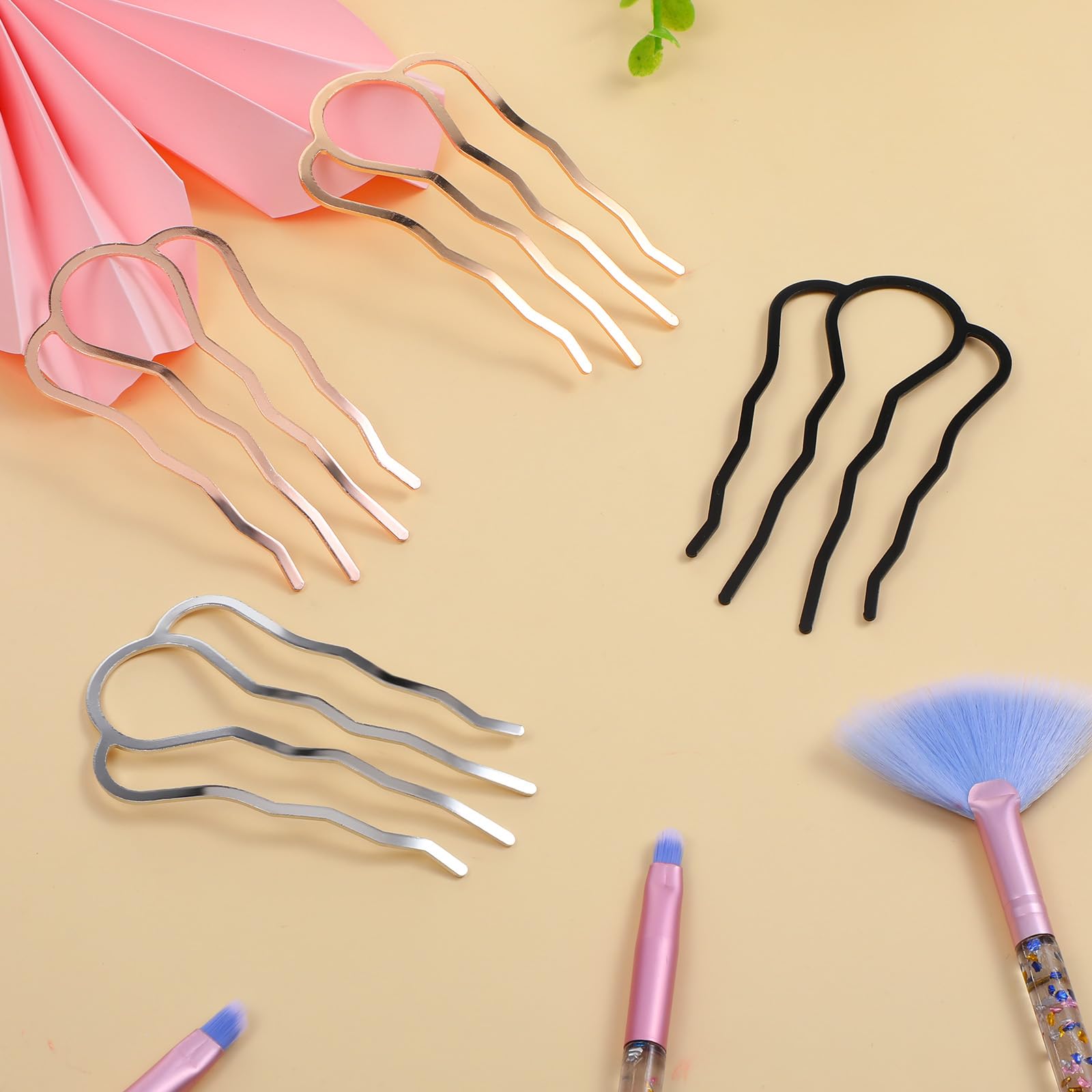 Heclia 8 PCS Metal Hair Side Combs U Shaped Hair Fork Clip French Twist Comb Vintage Messy Updo Bun Hairpin Teeth Pins Stick Meatball Hairs Styling Tool Accessories for Hairstyle Hairs Accessories - Image 4