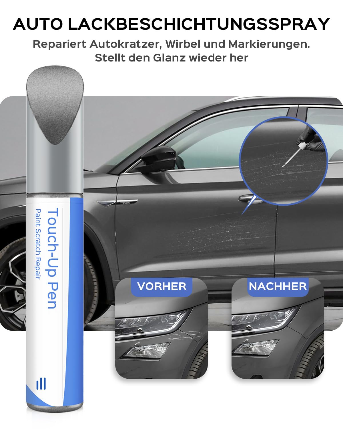 9J9J /F8J - Bolígrafo de pintura metálico gris antracita compatible con Skoda Exact Match para astillas y arañazos — view 2