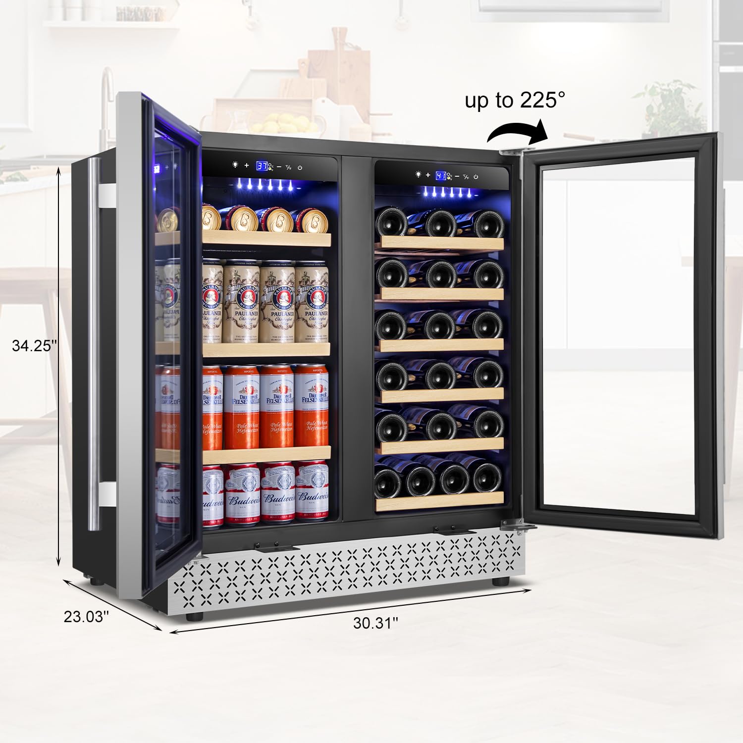 Tylza 30 Inch Wine And Beverage Refrigerator, Dual Zone Wine Beverage Cooler 30" With French Door, Under Counter Wine Beer Fridge Built-In Or Freestanding, Holds 29 Bottles And 110 Cans Tybc200 on Fridge.com - View 6