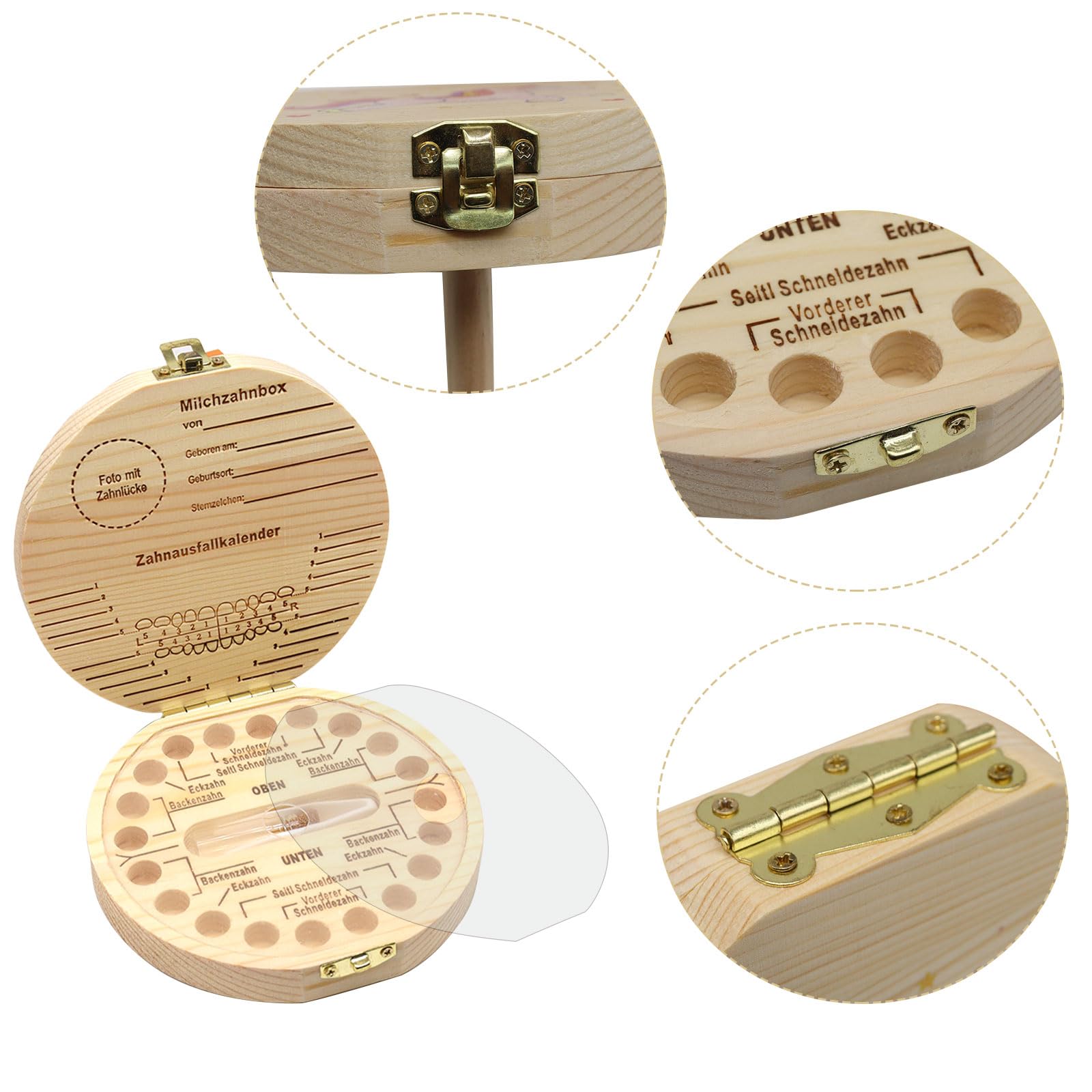 Scatola Dei Denti Da Latte In Legno - Con Pinzetta, Portasouvenir Per Bambini, Ragazzi E Ragazze - Foto 10