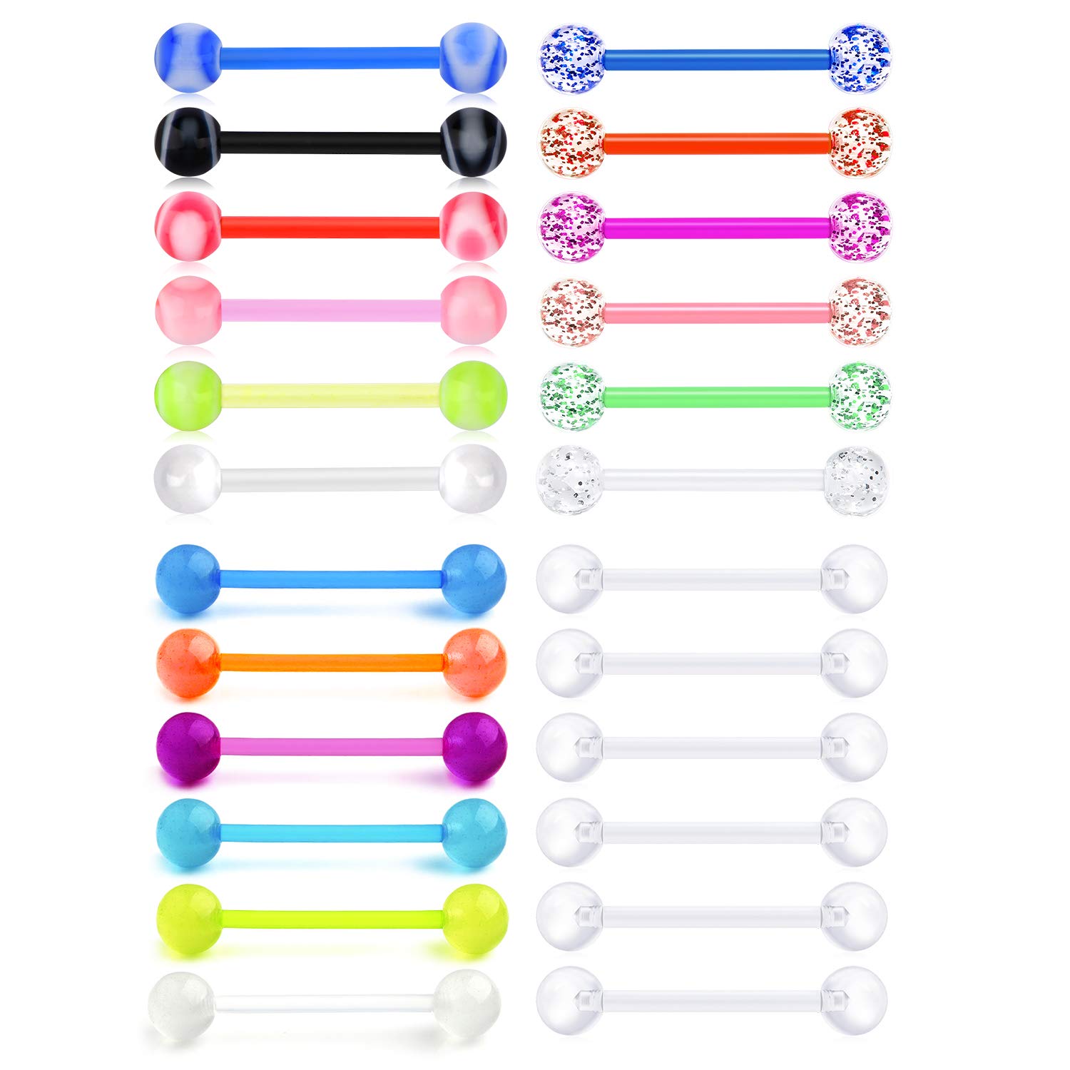 Briana Williams24 Piezas Barras de Lengüeta de Plástico Anillos de Pezón Conjunto Bioflex Flexible 16mm 14G Joyas de Perforación con Barra Recta