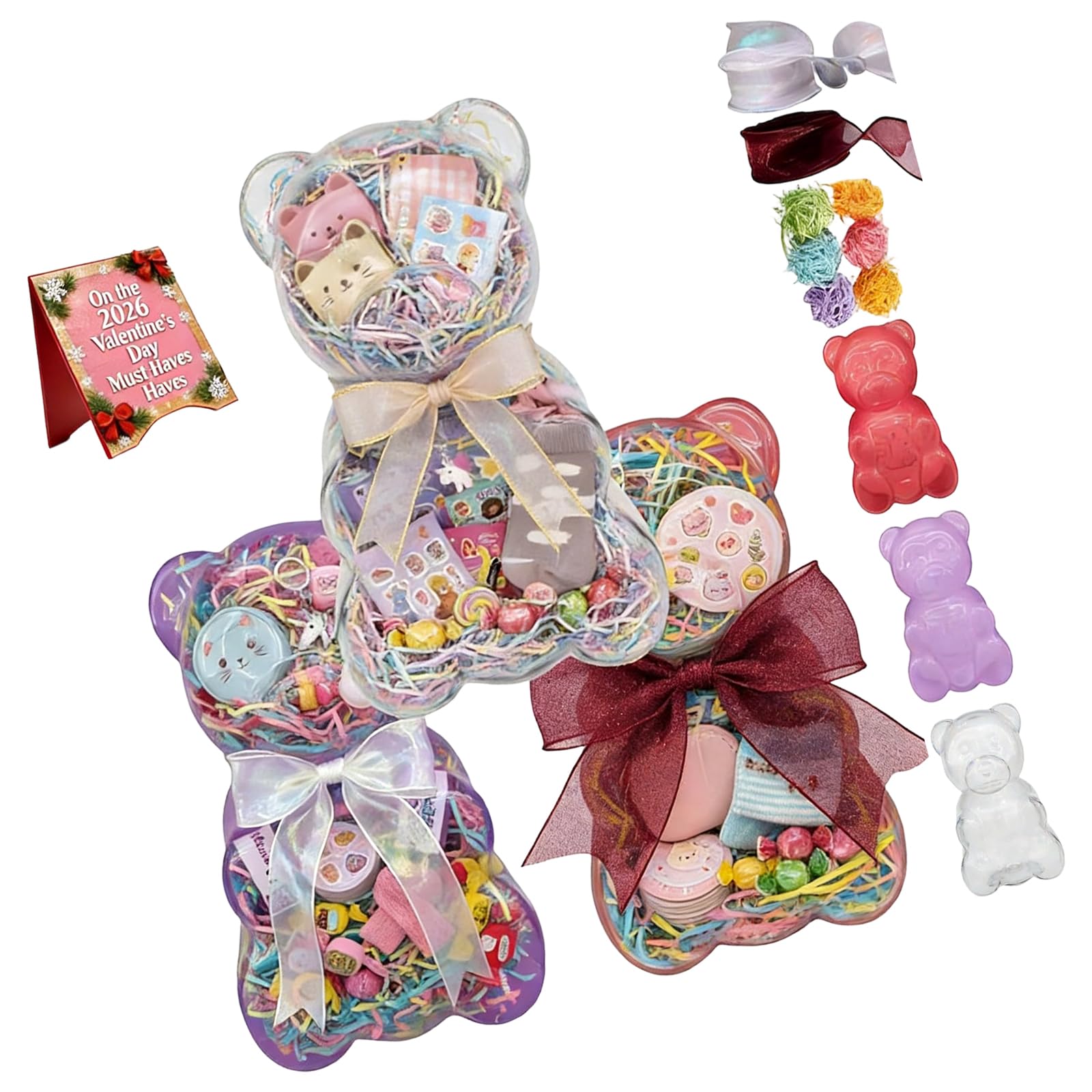 ZEPFJHE Themed Box with Delicate Ribbon Gift Box Dispenser Clear Bear Bowknot Candy Container for Birthday Party Party Candy Container