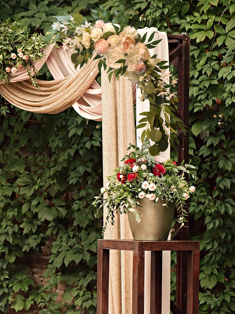 Set mit 2 Großen Blumenbögen für Hochzeiten, Hortensien-Rosen-Blumengirlanden aus Seide, Künstliche Pfingstrosen-Girlanden, Willkommensschild-Arrangement für Blumenarrangements, Empfang,(Weiss)