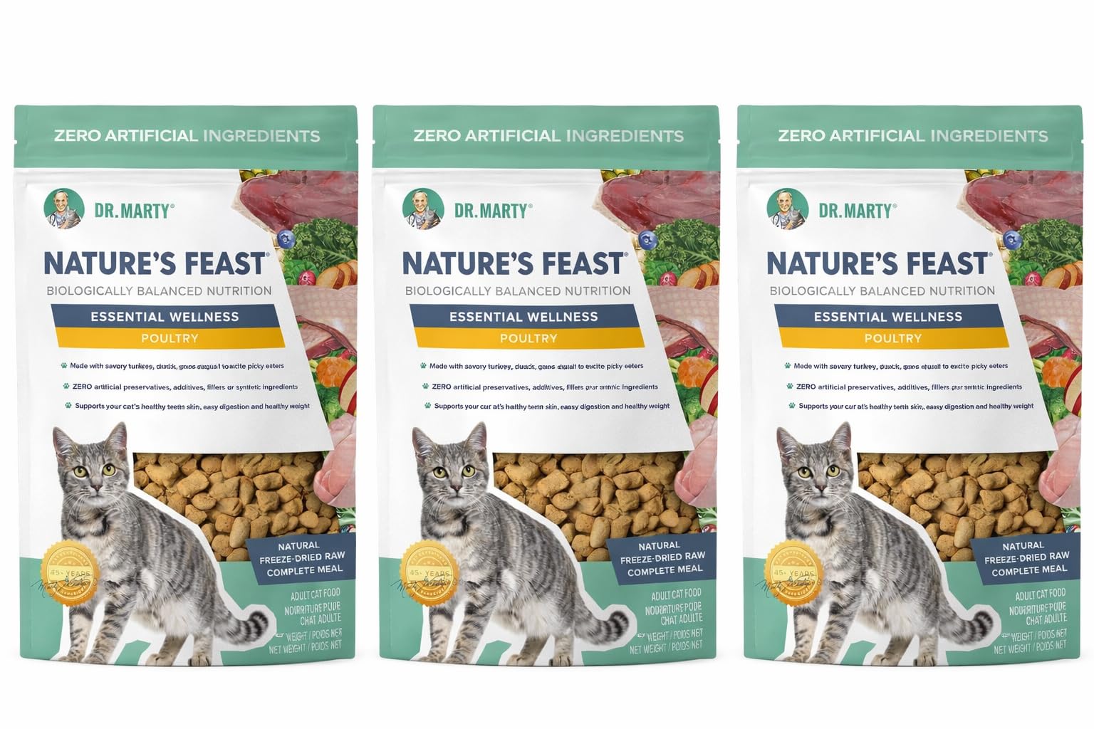 Dr. Marty's Nature's Feast Essential Wellness Poultry Freeze-Dried Raw Cat Food, 23-oz Bag