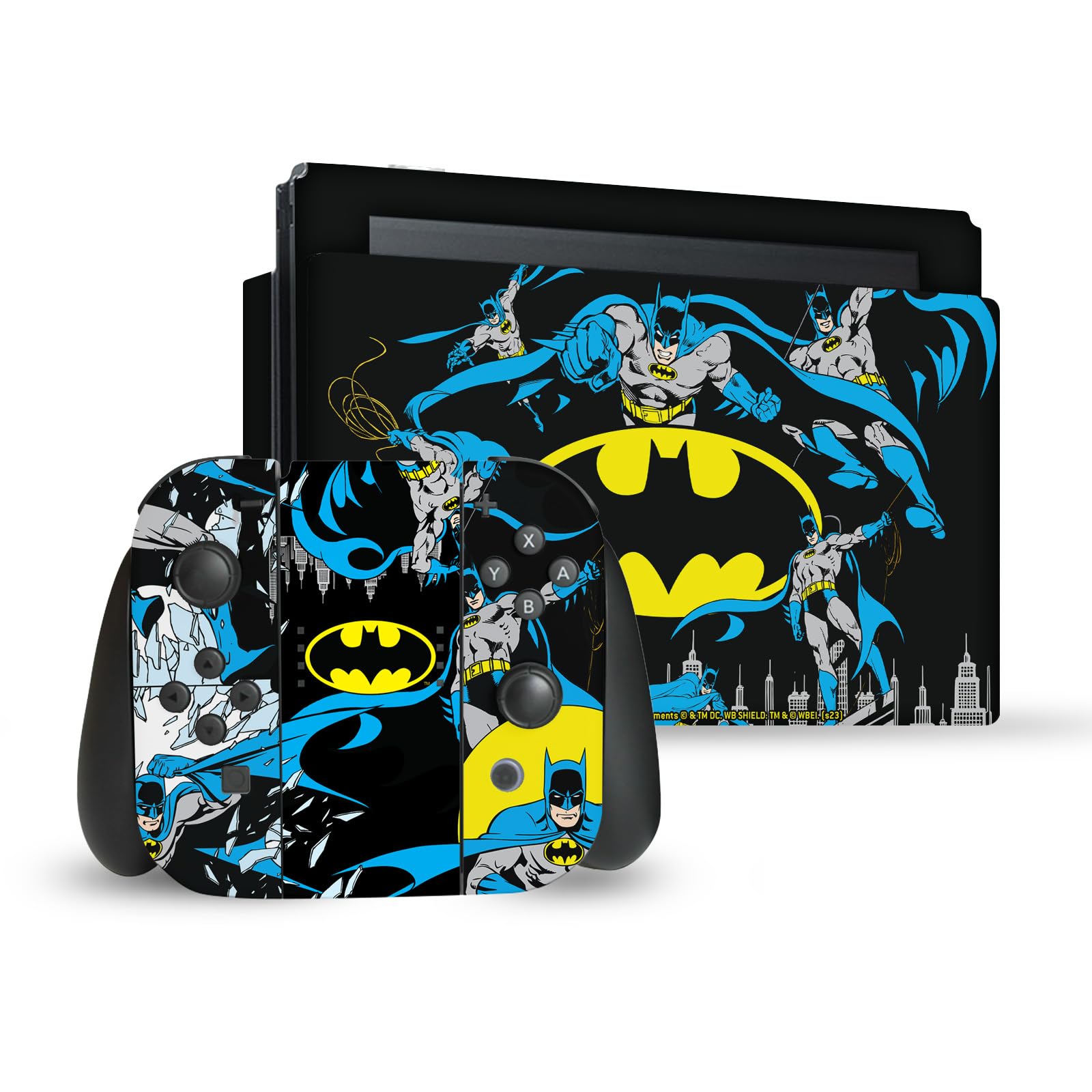 Head Case Designs Sous Licence Officielle Batman DC Comics Classique Logos Et Bandes Dessinées Vinyle Autocollant De Jeu Peau Compatible avec Nintendo Switch Console & Dock & Joy-Con Controller Bundle