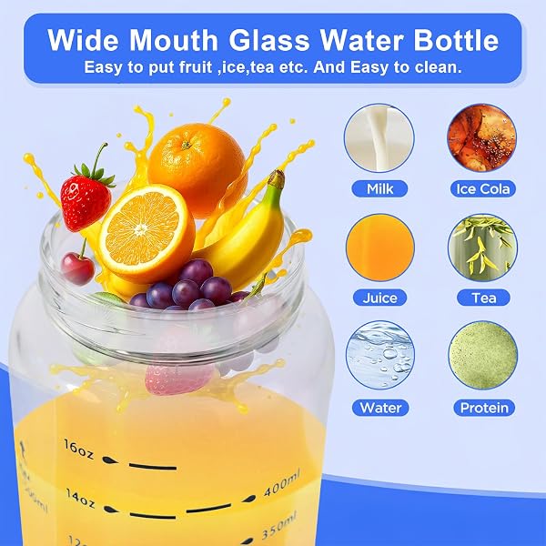 Kireida Protein Shaker Verre 500ml Avec Couvercle Et Poignée, Large Ouverture Nutrition Sportive Shaker Doté De Graduation, Pour Mélange Protéiné, Smoothies, Thé Glacé, L - 3