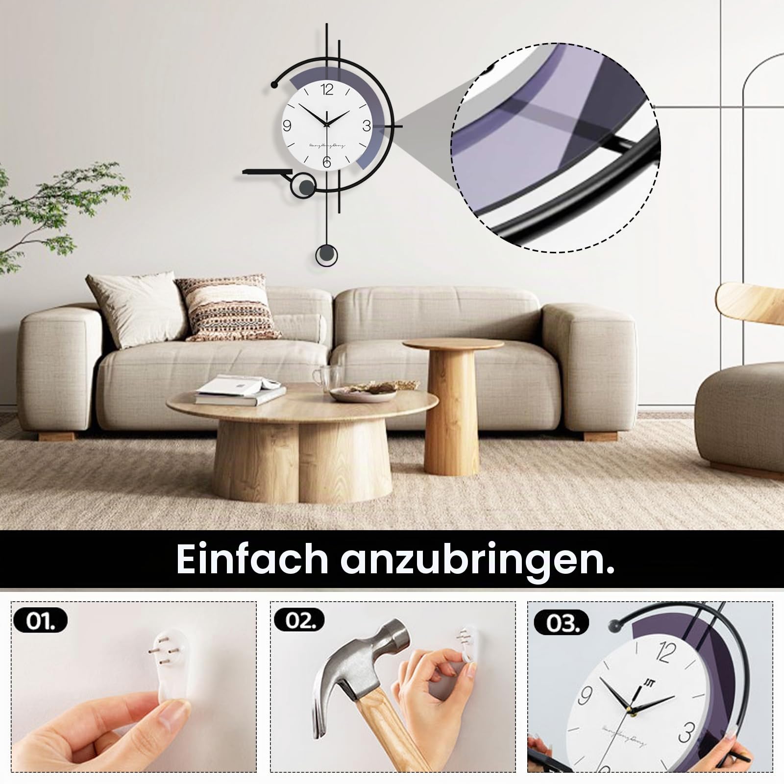 Aisny Wohnzimmeruhr, Große Modern Wanduhr Lautlos Wanduhr Ohne Tickgeräusche Wohnzimmer kreative Uhr Wand Hängen Dekorative für Wohnzimmer Büro Küche
