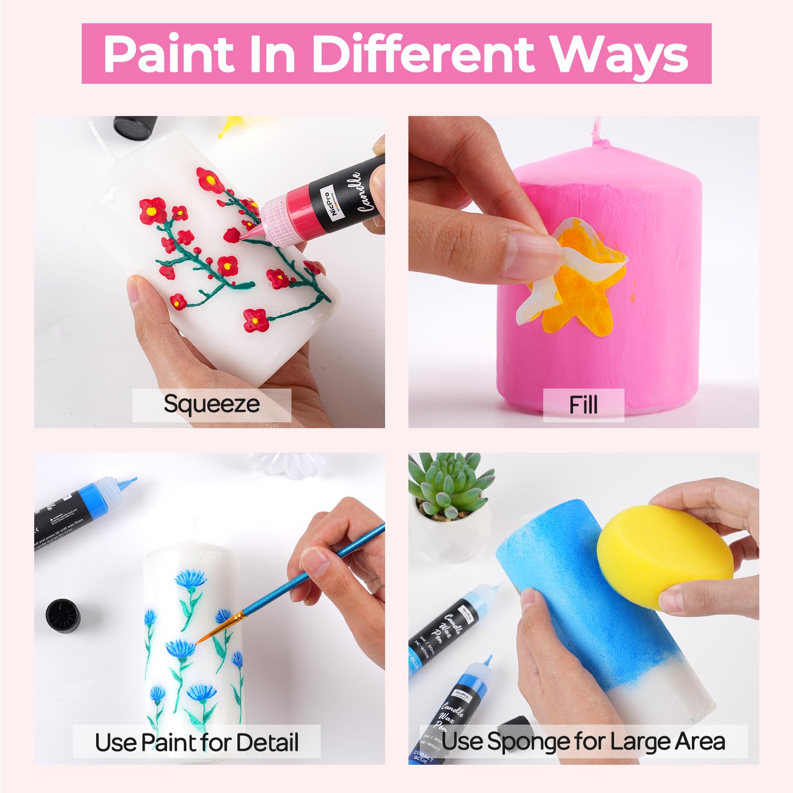 Nicpro Candle Wax Pen, 12 Colors 3D Candle Paint Include Glitter Silver Gold, Non-Toxic Candle Making & Painting Kit, Vibrant Colors Wax Paint for Crafts DIY Birthday Holidays Wedding Party 1-oz(30ml)