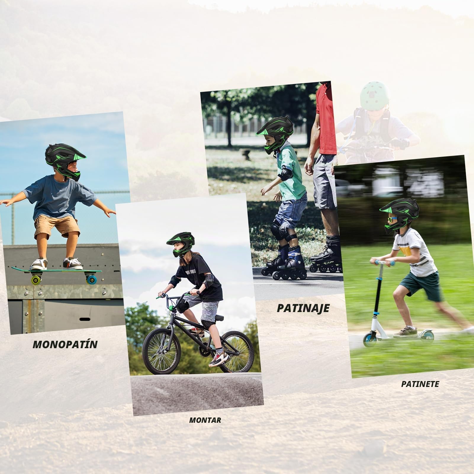 Walmeck Casco Integral Desmontable para Niños Casco de Bicicleta de Seguridad Deportiva para Niños Equipo Protección Ciclo Skateboarding Patinaje sobre Ruedas Scoot