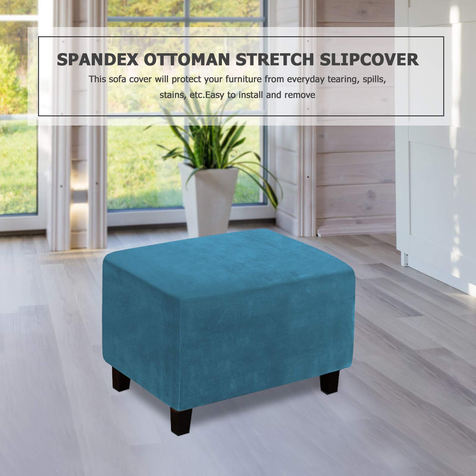 MIFXIN Ottoman Cover Rectangle Footstool Slipcover 1 Piece Stretch Velvet Plush Folding Storage Stool Furniture Protector Footrest Ottoman Slipcover with Elastic Bottom (Large, Peacock Blue)