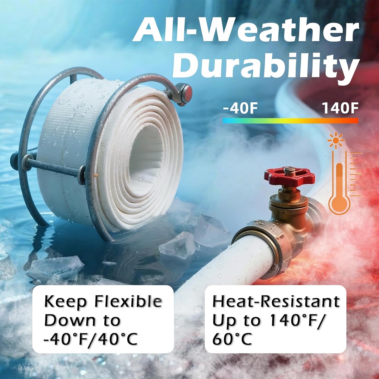 Fire Hose 1-1/2" ID x 50 FT, Single Jacket TPU Lined Firefighter Hose, 250 PSI Working / 750 PSI Burst, M x F NST/NH Brass Couplings, Lightweight & Durable