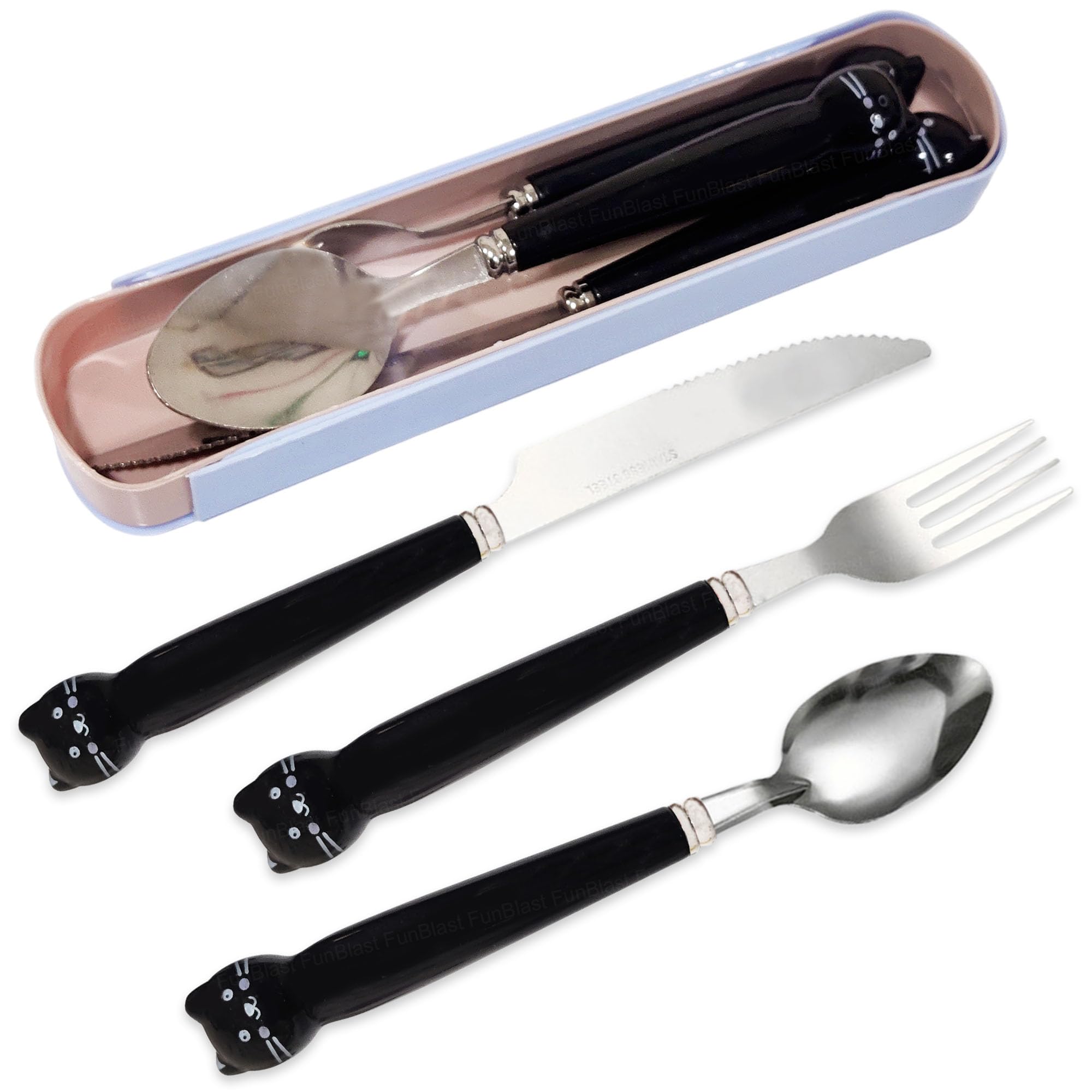 FunBlast Kids Tableware Set – Cute Animal Handle Spoon, Fork & Knife Set with Case, Fun Utensils for Kids, Perfect for Lunchboxes & Travel (Black)-image-37