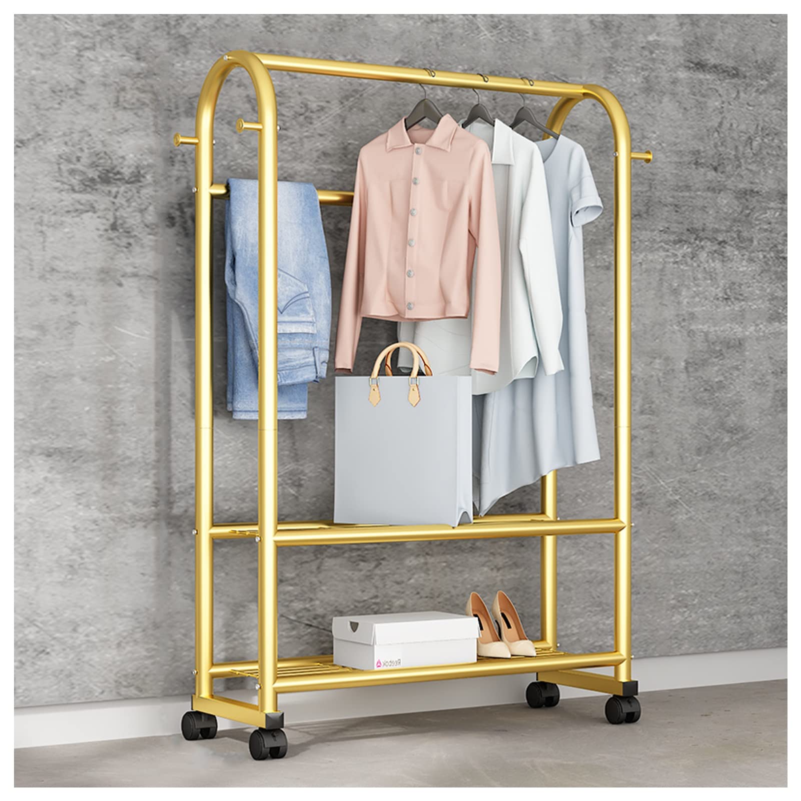 YNBSHGAA Coat Rack, Heavy Duty Clothing Rails Freestanding Garment Hanger Hanging Rail Clothes Stand for Corridor Bedroom Retail Store/Gold/80Cm,Gold-80Cm
