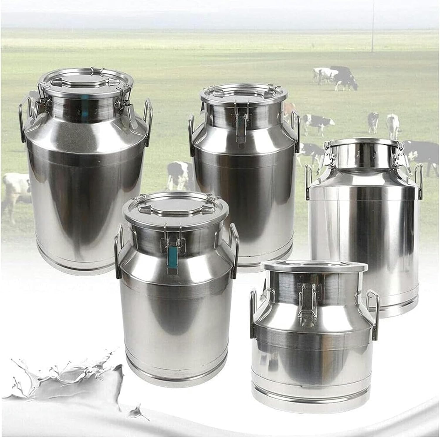 Heavy Duty Stainless Steel Milk Can, Milk Bucket Wine Pail Barrel with Sealed Lid for Storage and Transportation of Tea-Grain-Oil