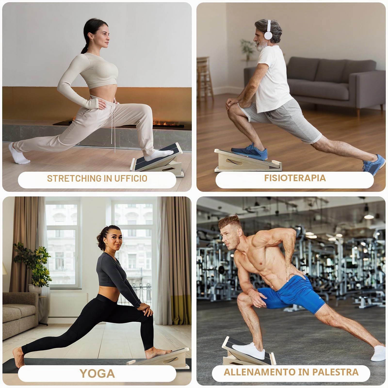Qingning 2 in 1 Tavola di Equilibrio & Tavola Inclinata Regolabile in Legno | Balance Board Professionale in Legno, Tavola di Bilanciamento Fitness, per Stretching Polpacci, Muscolare e Squat