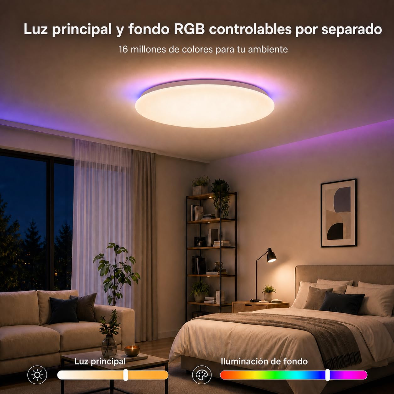 Yeelight Lampara Techo Inteligente 50cm, 4500LM RGBCW Plafon LED Techo Regulable, 2700K-6500K, Instalación Rápida, 16 Millones de Colores DIY, Compatible con Alexa y Google, App/Mando a Distancia