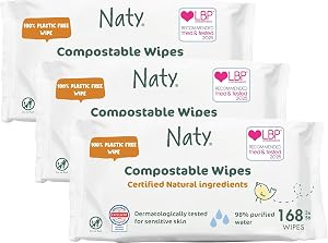 Naty Baby Wipes for Sensitive Skin & 98% Water, 168 Count (3 Packs)