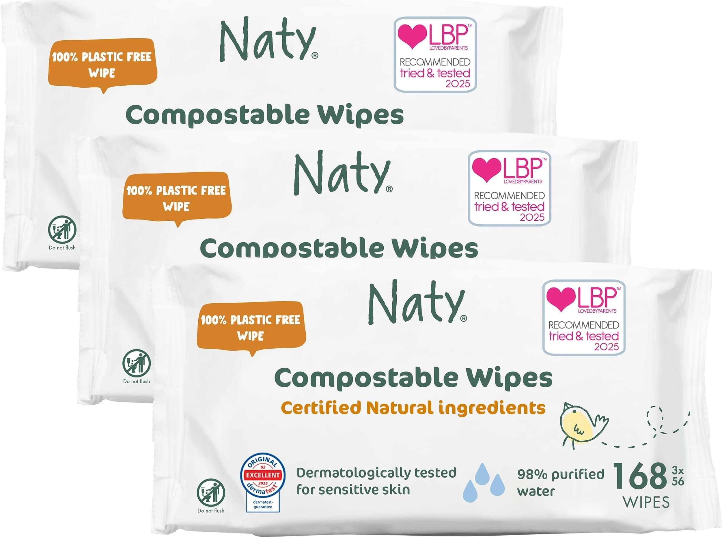 Eco By Naty Baby Wipes Plant Based Compostable Wipes. No Nasty Chemicals, Fragrance-Free, 168 Count (Pack Of 3 Of 56)