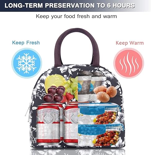 Miniatura 3 de BALORAY - Lonchera para mujeres y hombres, con aislamiento, para adultos, reutilizable, para el trabajo, picnic, escuela o viajes (flor blanca)