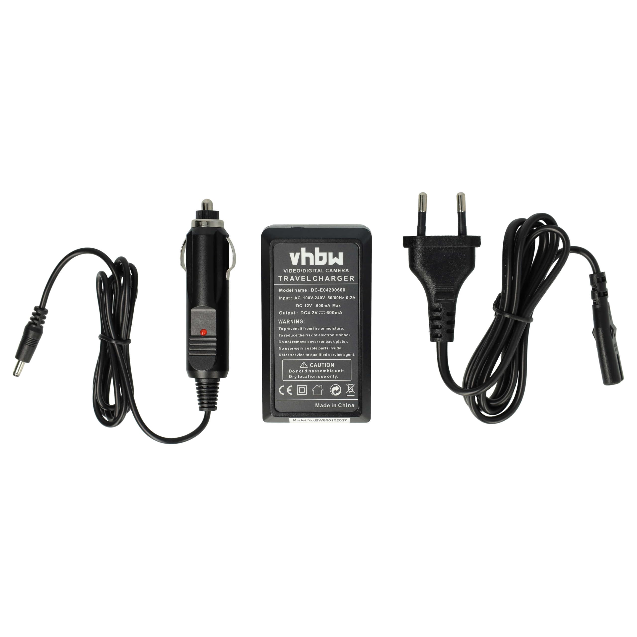 Vhbw Caricabatterie Per Fotocamera JVC Everio GZ-HM445BEU - Stazione Di Ricarica Con Spina 220V E Adattatore Auto 12V - 4,2V 0,6A Con Indicatore LED - 5