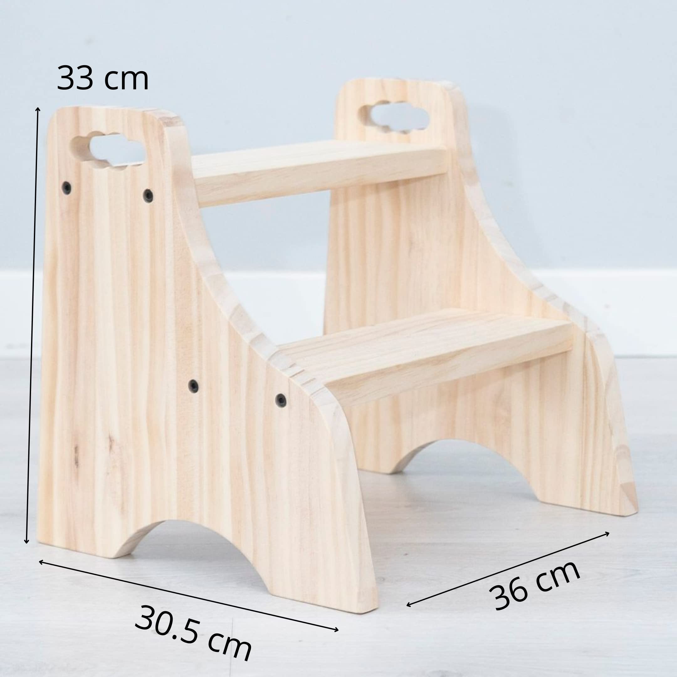 Taburete infantil Montessori - Escalón niños madera 100% natural - banco de madera baño - escalón infantil - escalera 2 peldaños - taburete baño - taburete madera (Modelo Nube)