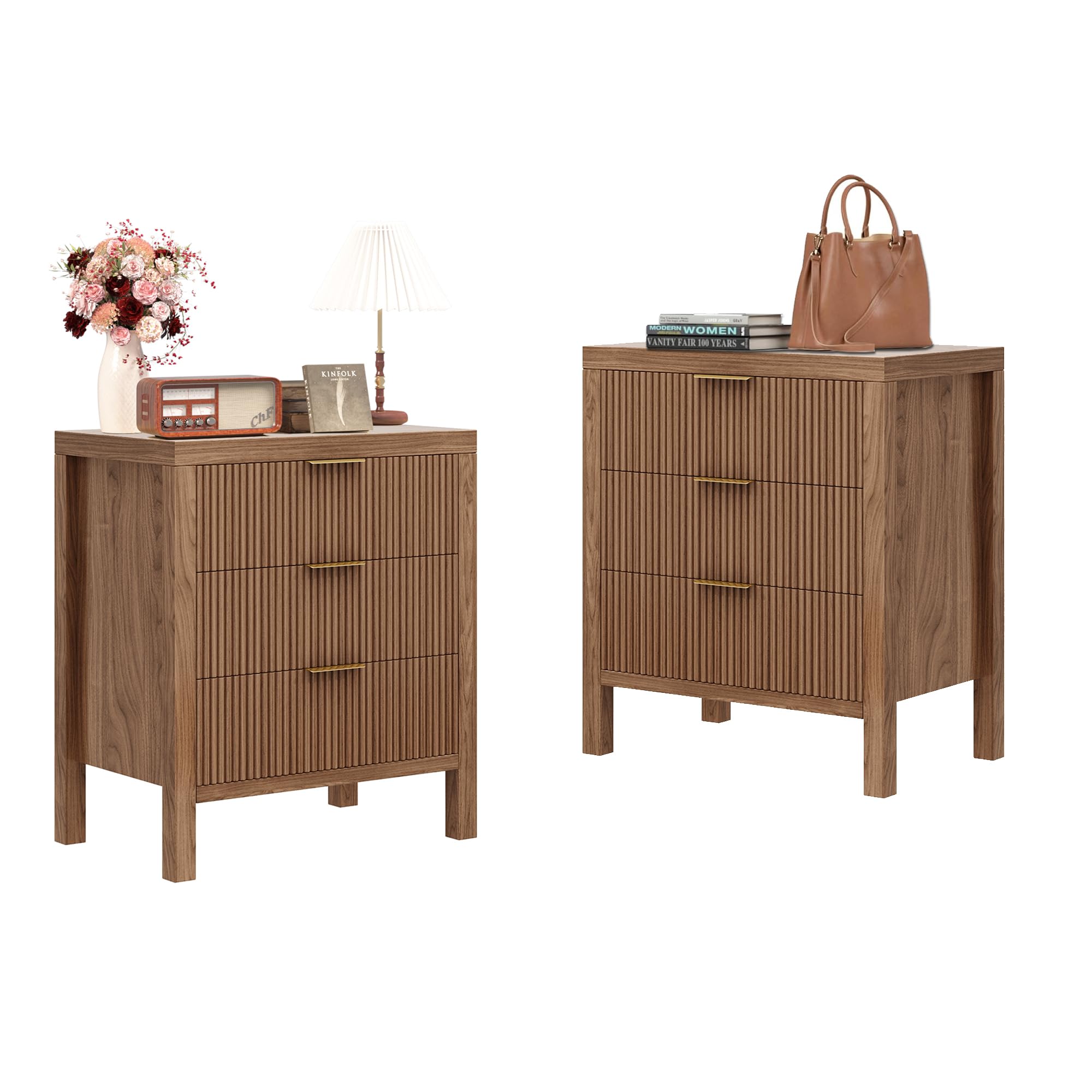 JZXSHD Nightstand with 6 Drawers, Dresser and Nightstand Sets, Bedside Tables, Mid Century Nightstands with 6 Wide Drawers for Bedroom, Kids’ Room,