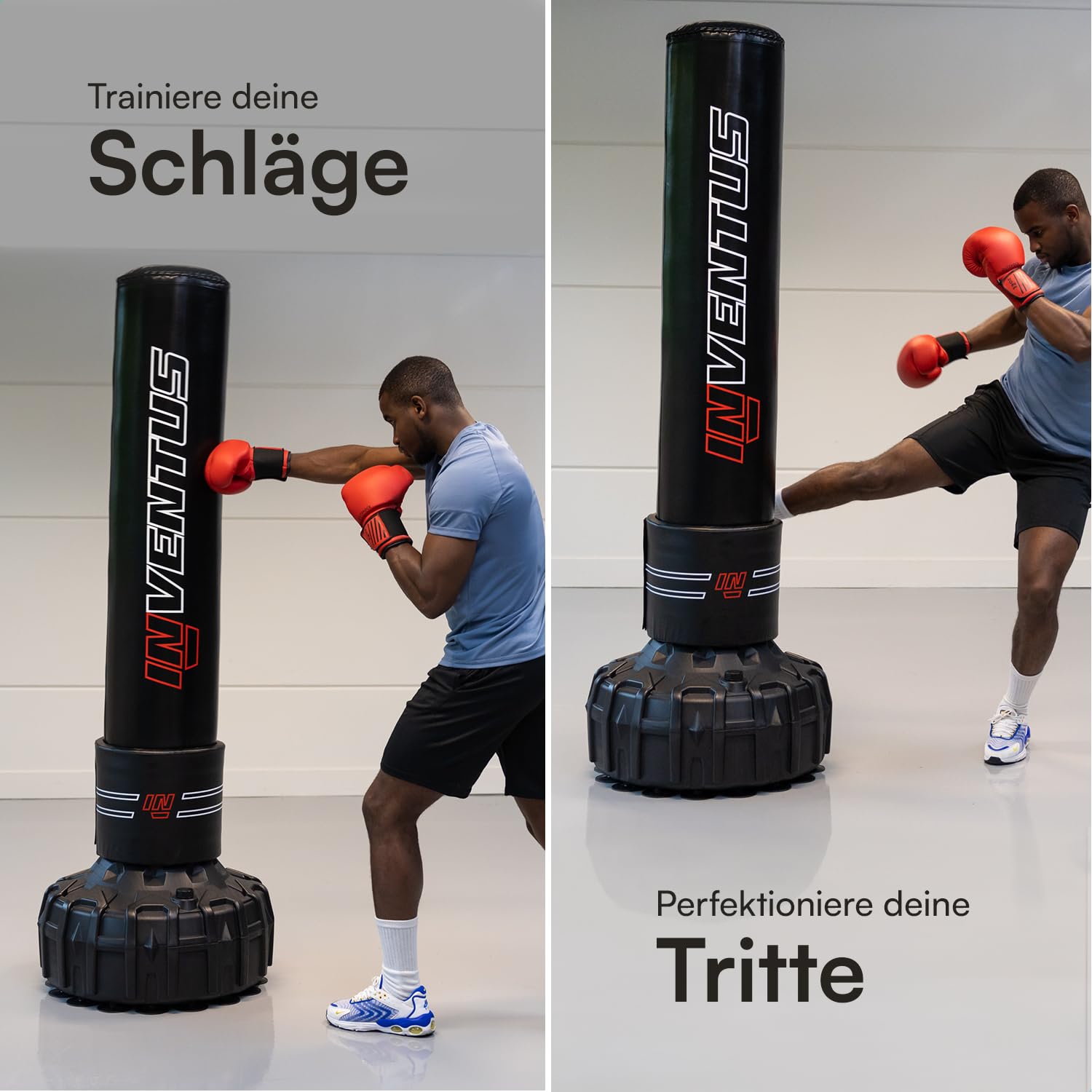 Inventus Boxsack Freistehend für Erwachsene, Schwarz, 185 cm | 25 Saugnäpfe, PU-Kunstleder, EPE-Schaum, Schockabsorption, für Boxen, Kickboxen und Fitnesstraining