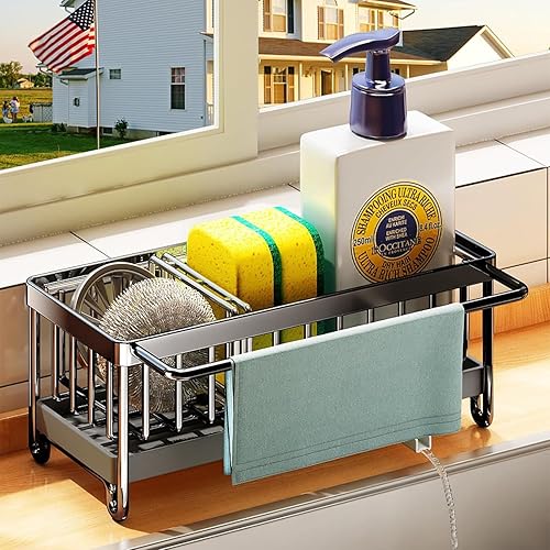 Miniatura 1 de Organizador para fregadero de cocina, soporte de esponja para fregadero de cocina, organizador de esponjas de platos con divisor, resistente al