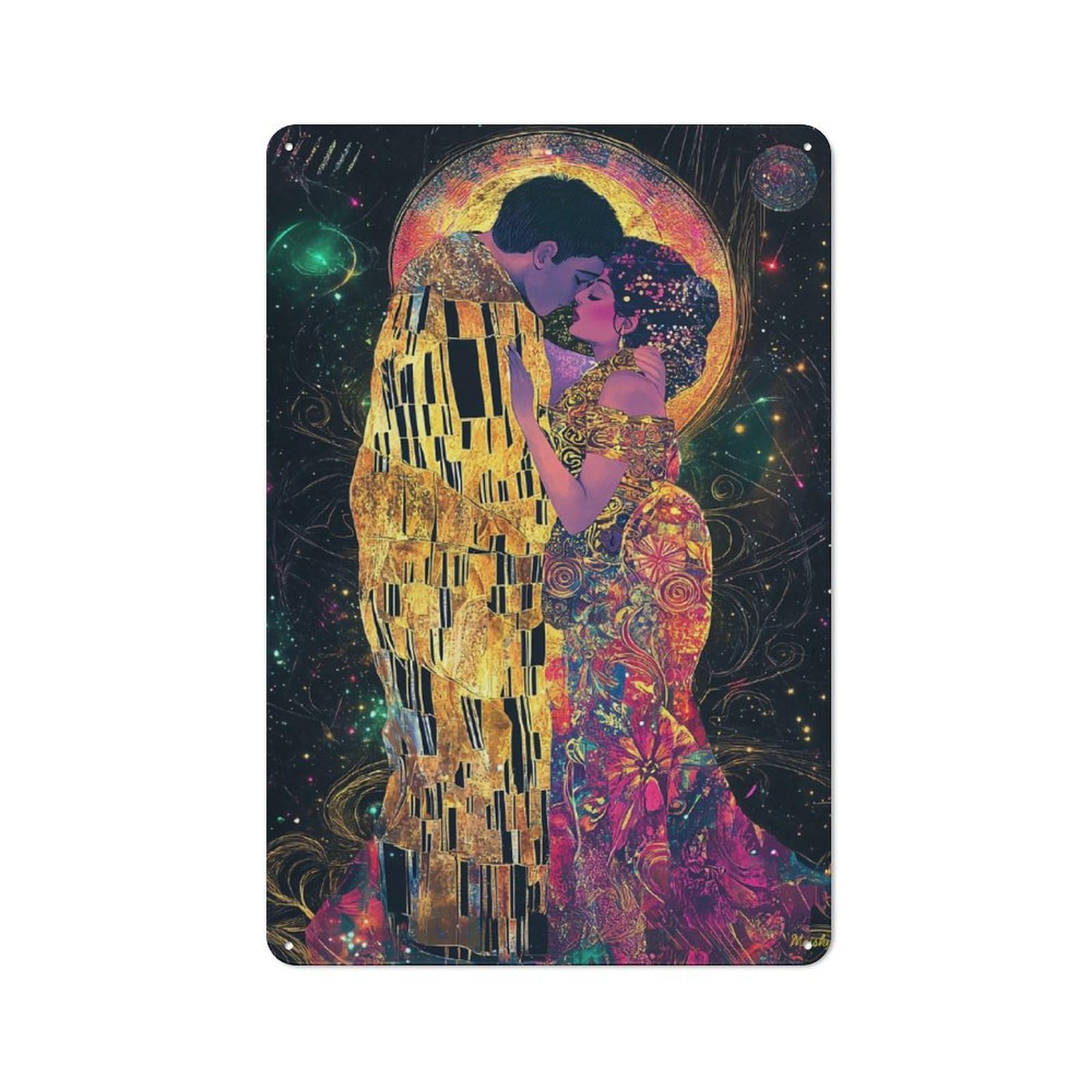 Junmoney The Kiss Celestial Fantasy Art Nouveau For Kitchen Or Home Bar, Retro-Style Metal Sign 30X20cm, For Cooler-Month Interiors With Retro Character