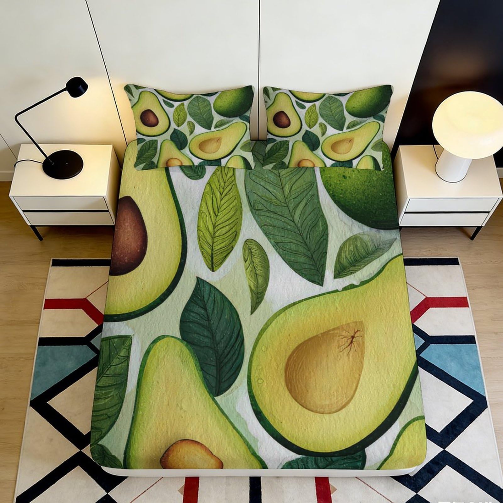 Pnayamiorkfel Style-1 3D Printed Avocado Leaf Fitted Sheet Microfiber Soft Bed Cover For Bedroom Dorm Decorative Mattress Protection 90X200x25cm