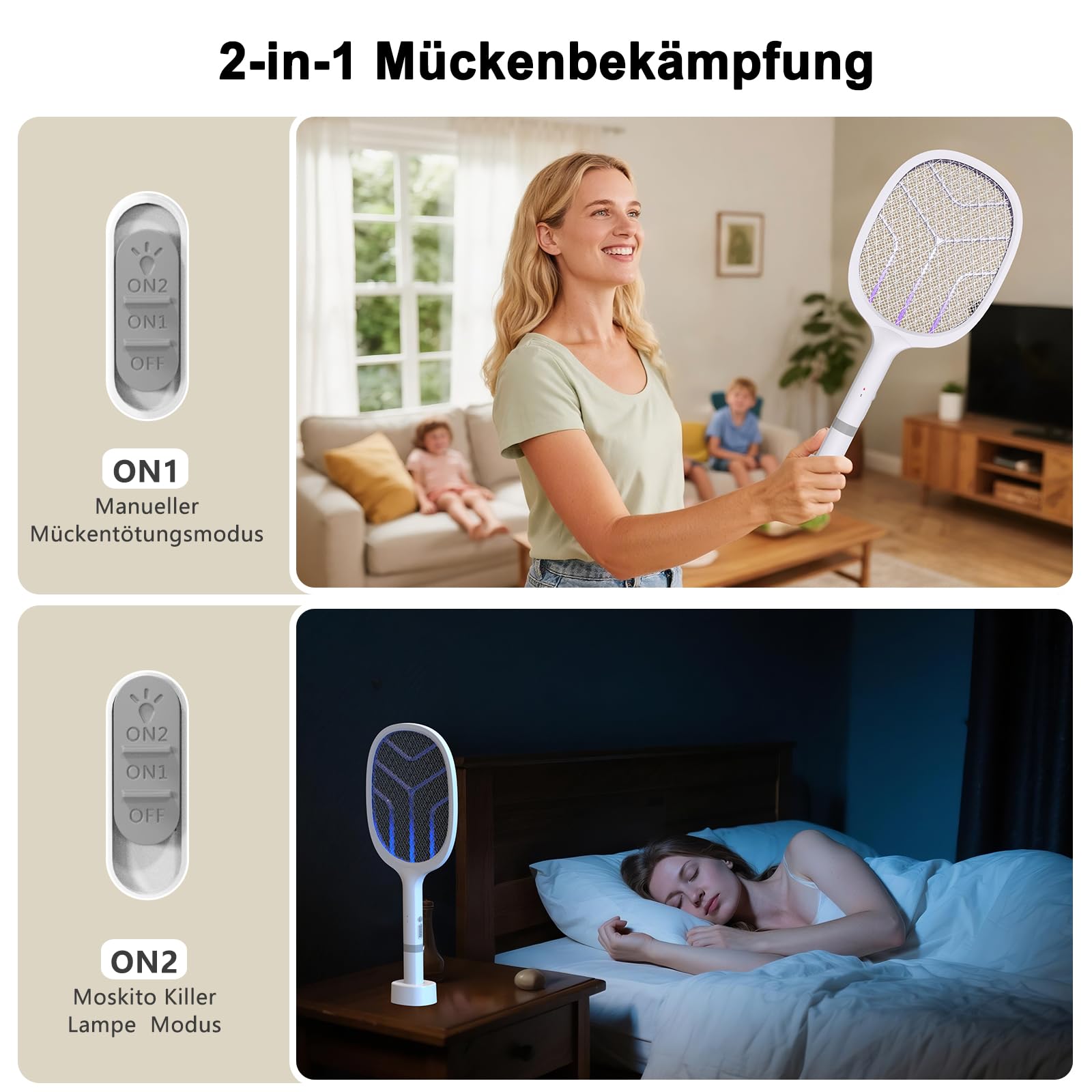 YOUBST 5000V 1800mAh Fly Zapper Elektrische vliegenkiller,2-in-1