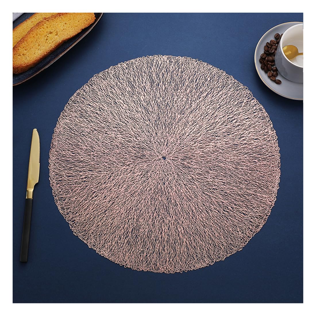 Design Creativo In PVC Round Placemat 38 Cm/14.9in - Tappetino Da Tè Al Caffè Lavabile Per Pranzo, Cucina, Festa, Decorazioni Per La Casa,Oro Rosa,10 Pezzi