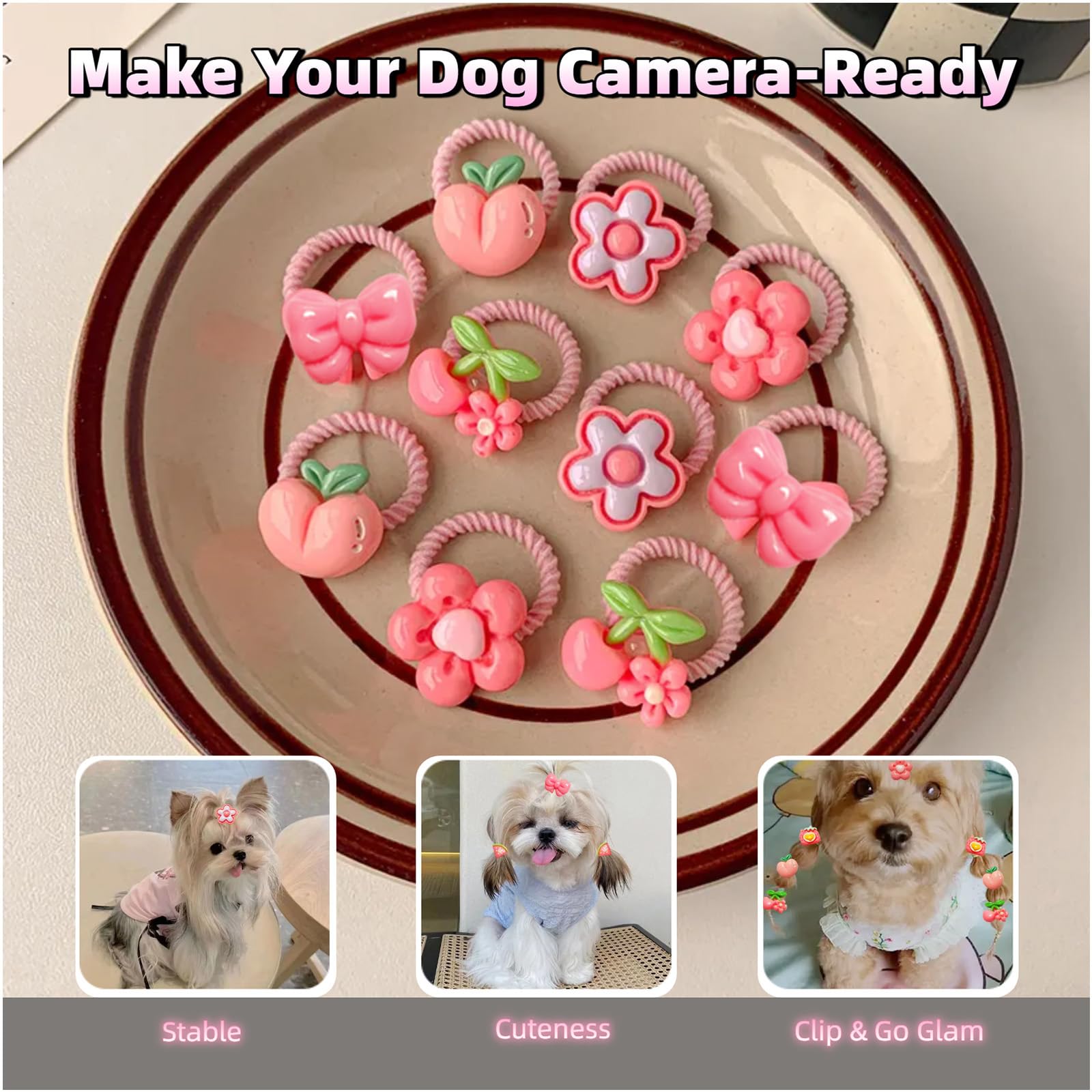 20 fiocchi per capelli per cani, fiocchi per cani di piccole dimensioni, accessori per cani per ragazze, fermagli per capelli per cani, con elastici, accessori per cani, Yorkie, Shih Tzu