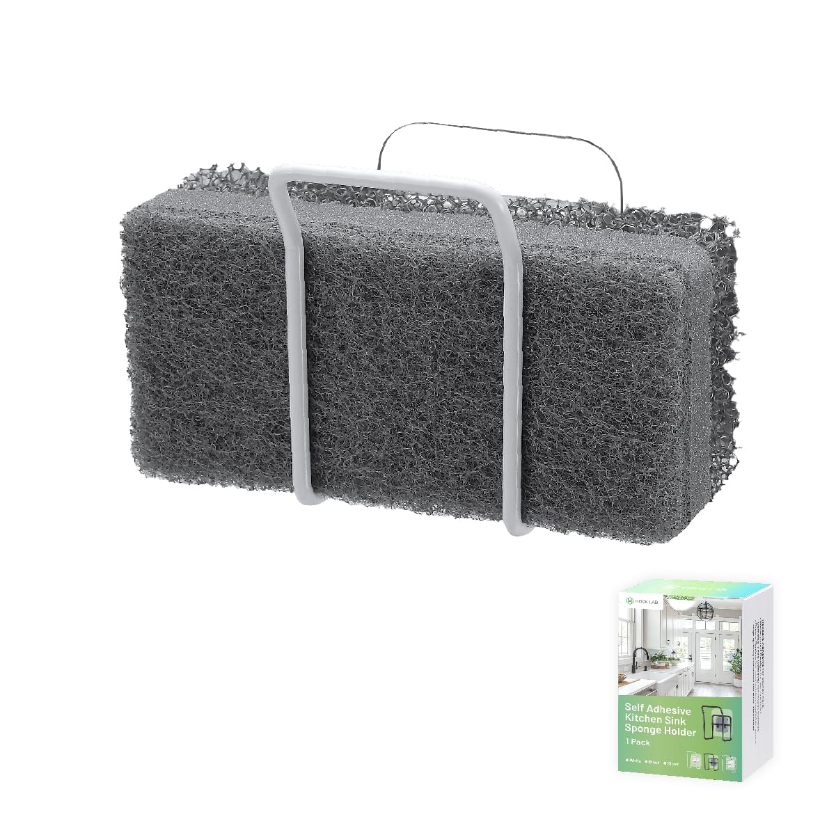 Hook LAB Reusable Sponge Holder for Kitchen Sink &amp; Bathroom Organizer, Mountable Rack for Sponges, Scrubbers, Soaps and Brushes - White