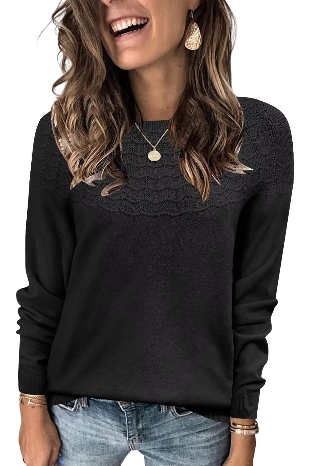 ANFTFH Womens Crewneck Tops 2025 Fall Casual Knit Fashion Pullover Lightweight Sweaters