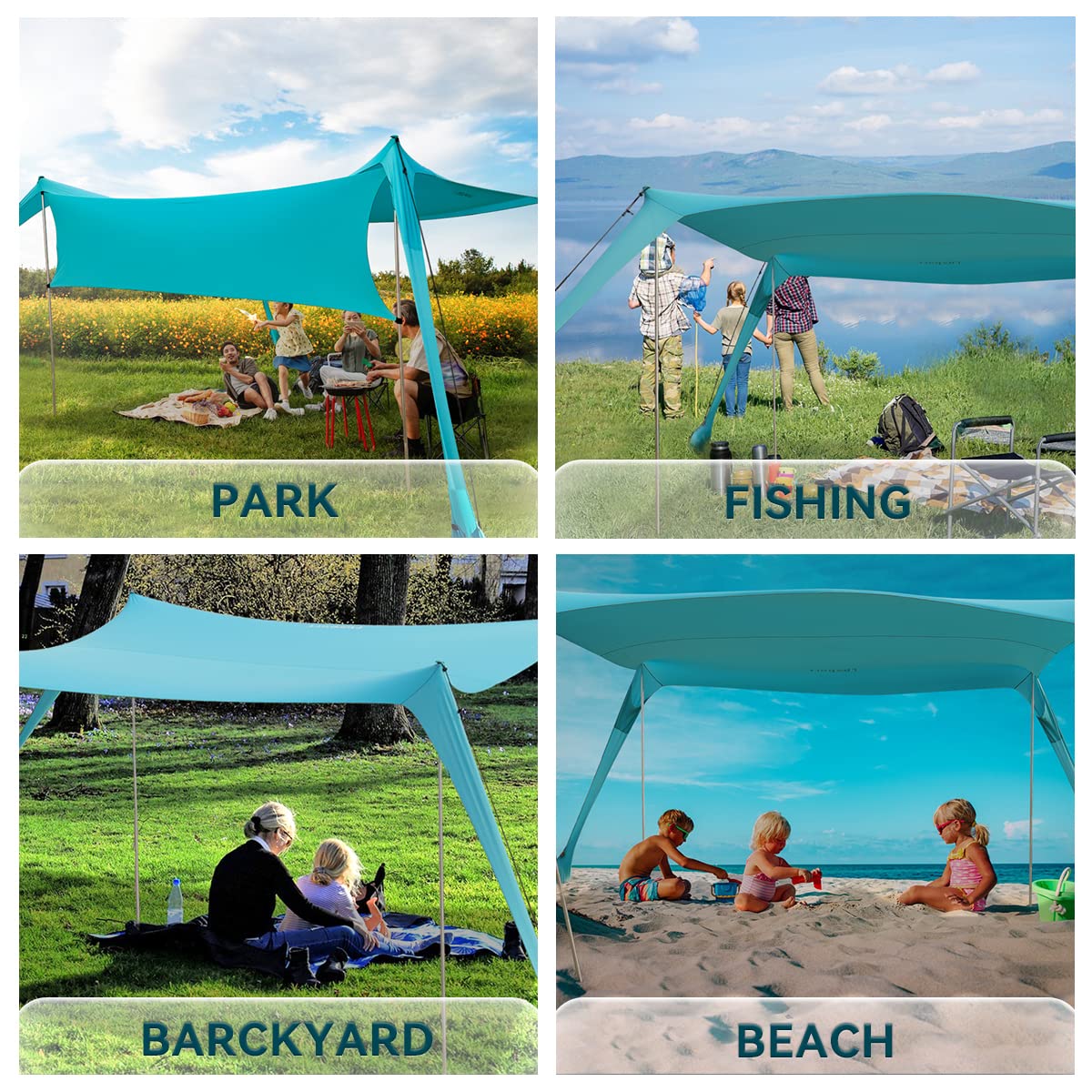 Tenda da Spiaggia Portatile con Protezione UV UPF 50+, Parasole con Ancoraggi per la Sabbia e Barre in Alluminio per Cortile, Campeggio, Pesca e Picnic