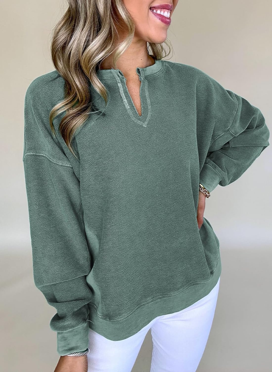 Acelitt Women Casual Long Sleeve V Neck Sweatshirts Pullover Tops,S-XXL - Image 2